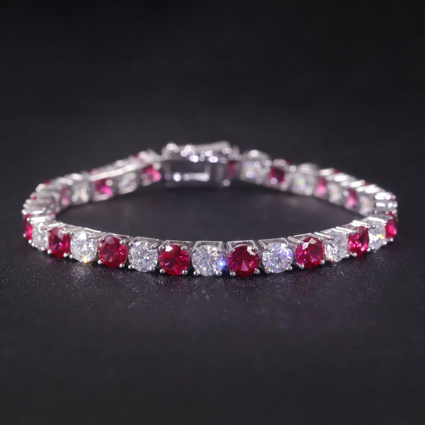 Moissanite Bracelet3/4/5mm Tennis chain two-color s925Sterling Silver Inlaid Cultivated Ruby Bracelet Personality