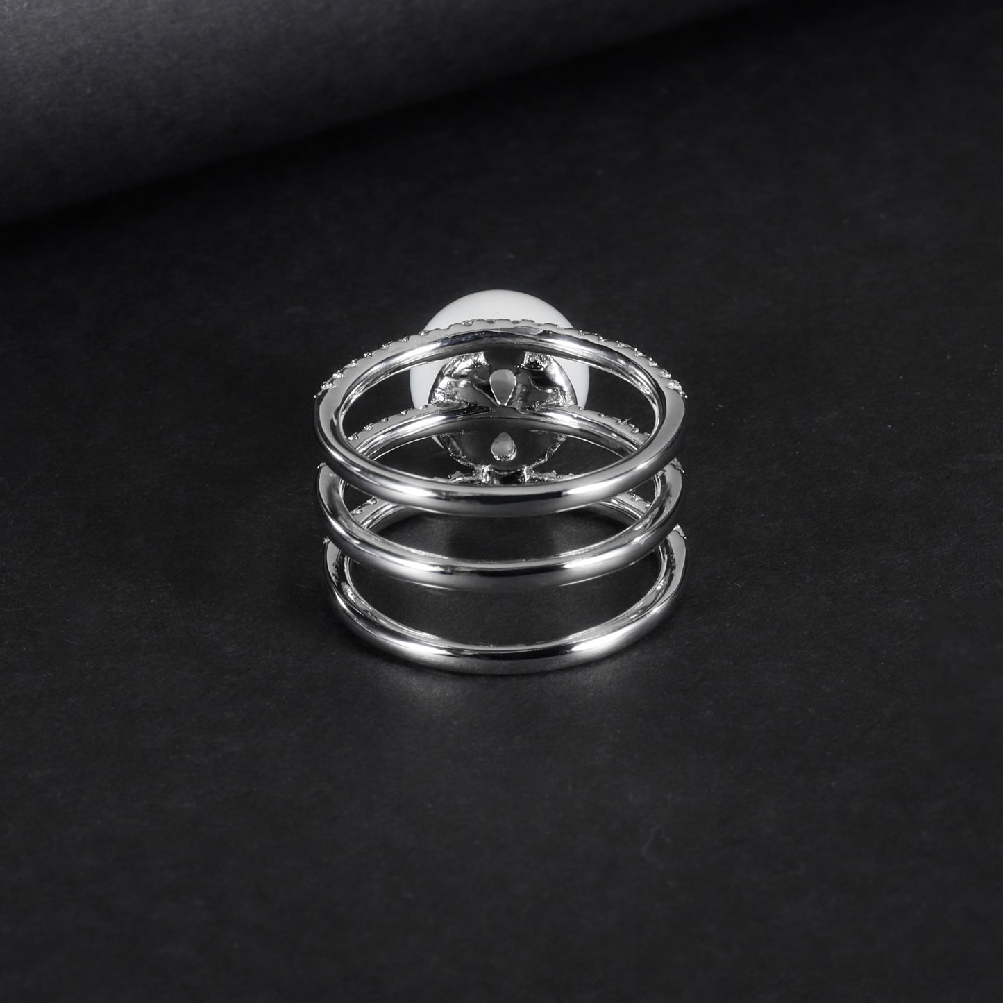 S925Sterling Silver Inlaid Natural Freshwater Pearl Ring Fashionable Light Luxury High-end Three-ring Set Ring