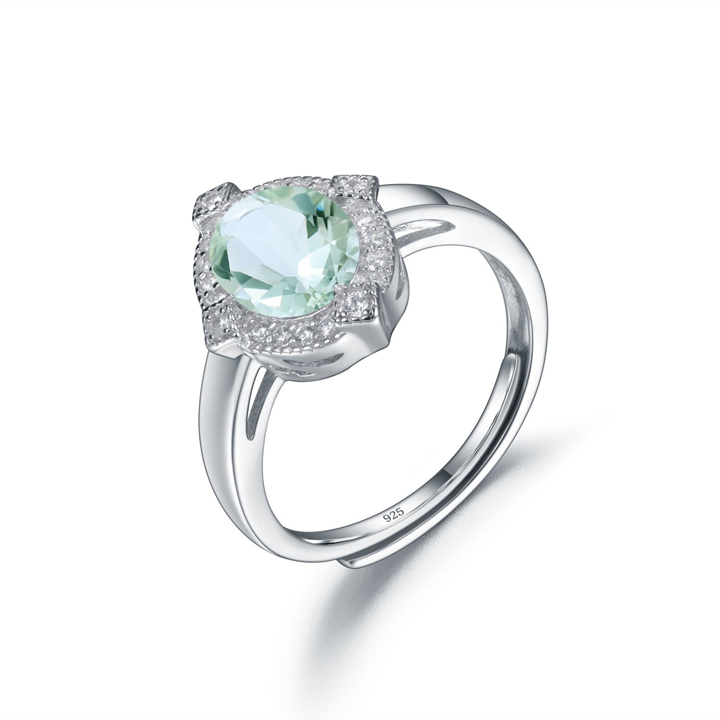 s925Silver Natural Green Amethyst Ring Adjustable Opening Fashionable Elegant Light Luxury Inlaid Natural Gemstone Ring