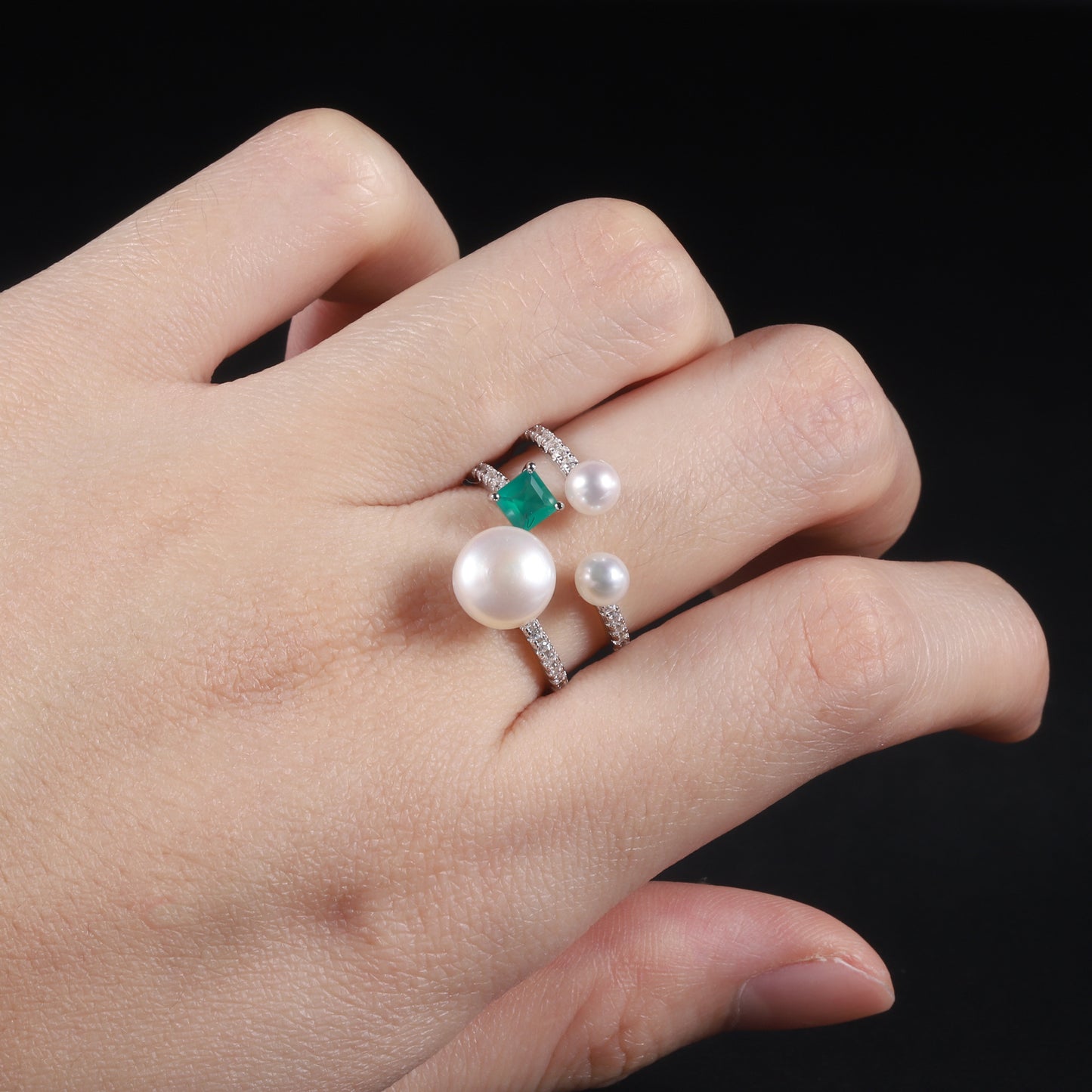 S925Sterling Silver Natural Freshwater Pearl Adjustable Open Ring for Women Fashionable and Elegant Light Luxury Gemstone Ring