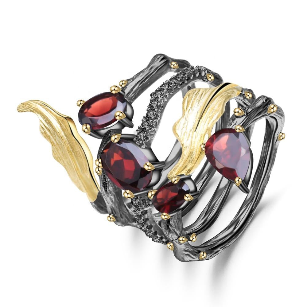 Colorful Gemstone Hand Jewelry Original Design Vine Niche Ring925Sterling Silver Topaz Crystal Natural Ring