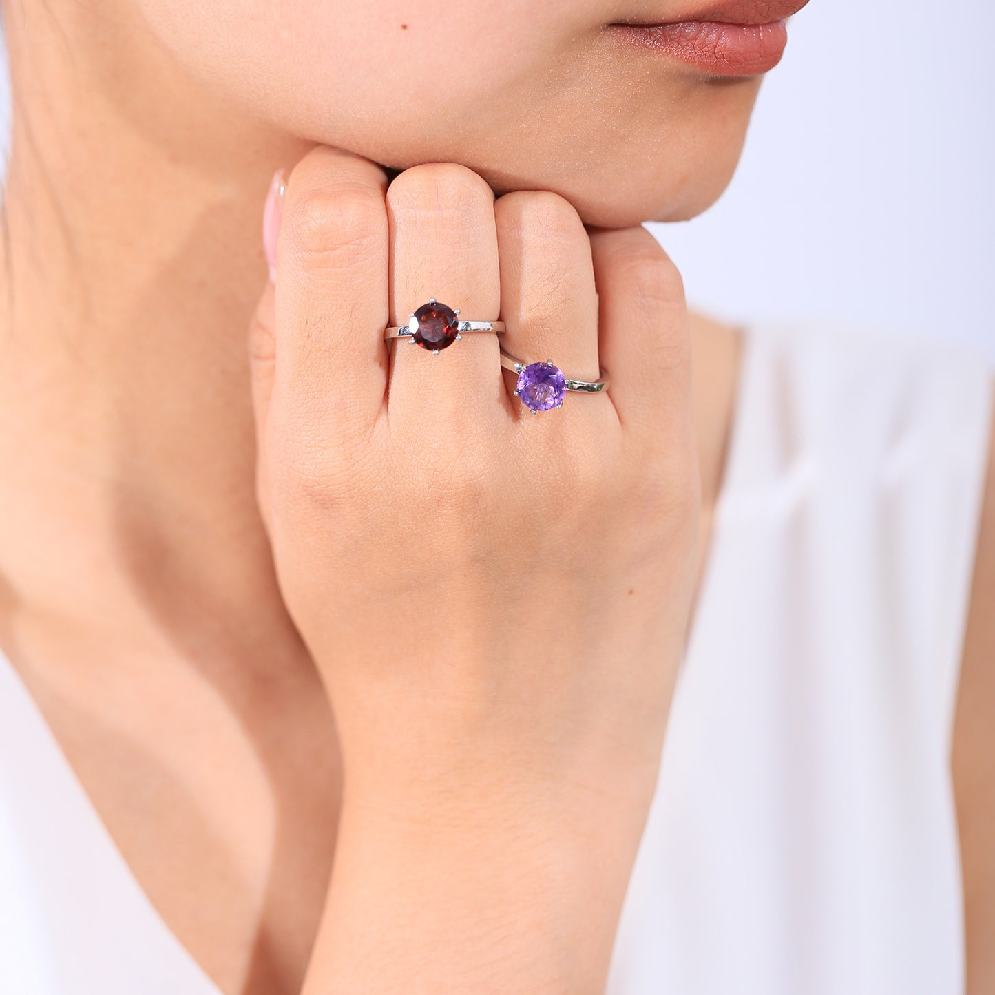 Wedding Natural Gemstone Ring s925Sterling Silver Inlaid Crystal Topaz Black Hair Crystal Ring8mm Single Main Stone