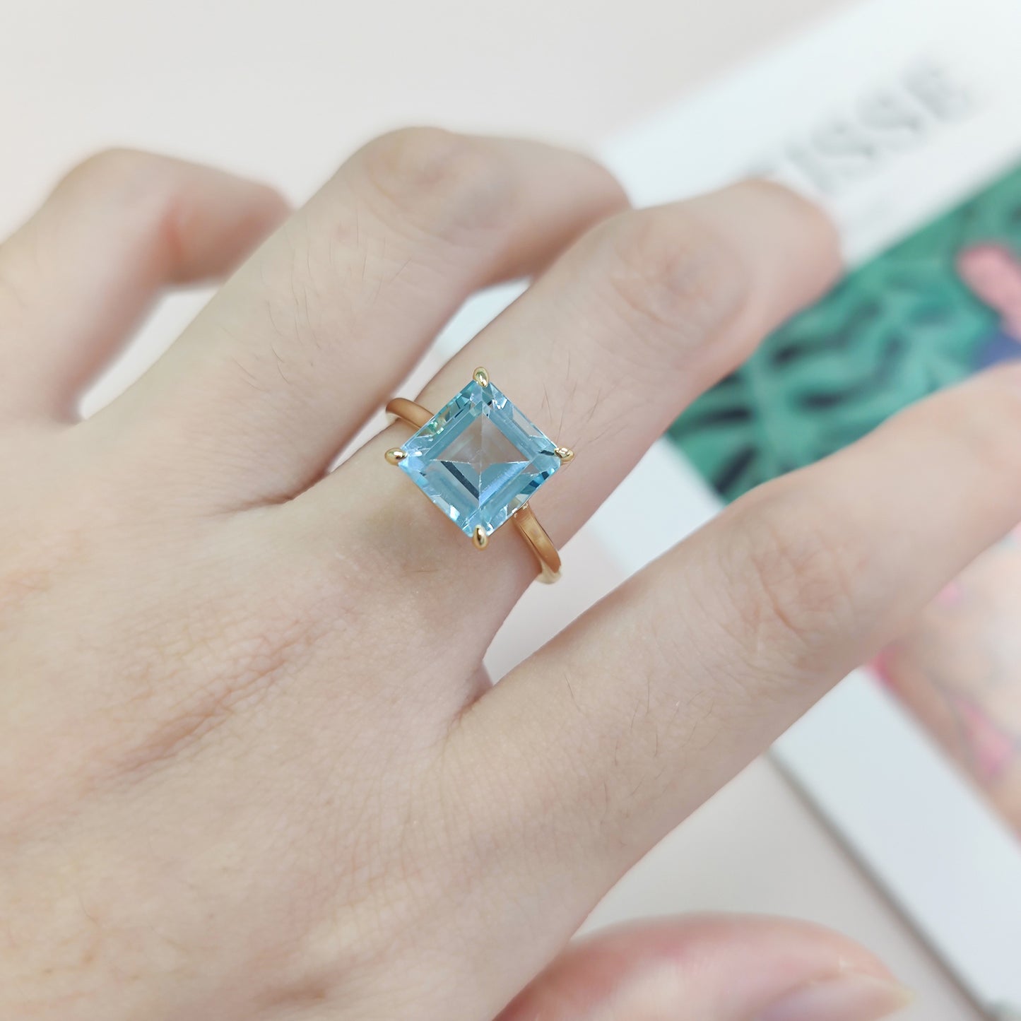 Minimalist2/4/5.5Carat Ring Square s925Sterling Silver Inlaid with Natural Topaz Large Main Stone Fresh Ring