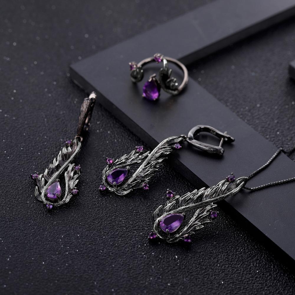 Designer High-End Dark Retro Style Open Ring Italian Craftsmanship s925Silver Natural Amethyst Ring