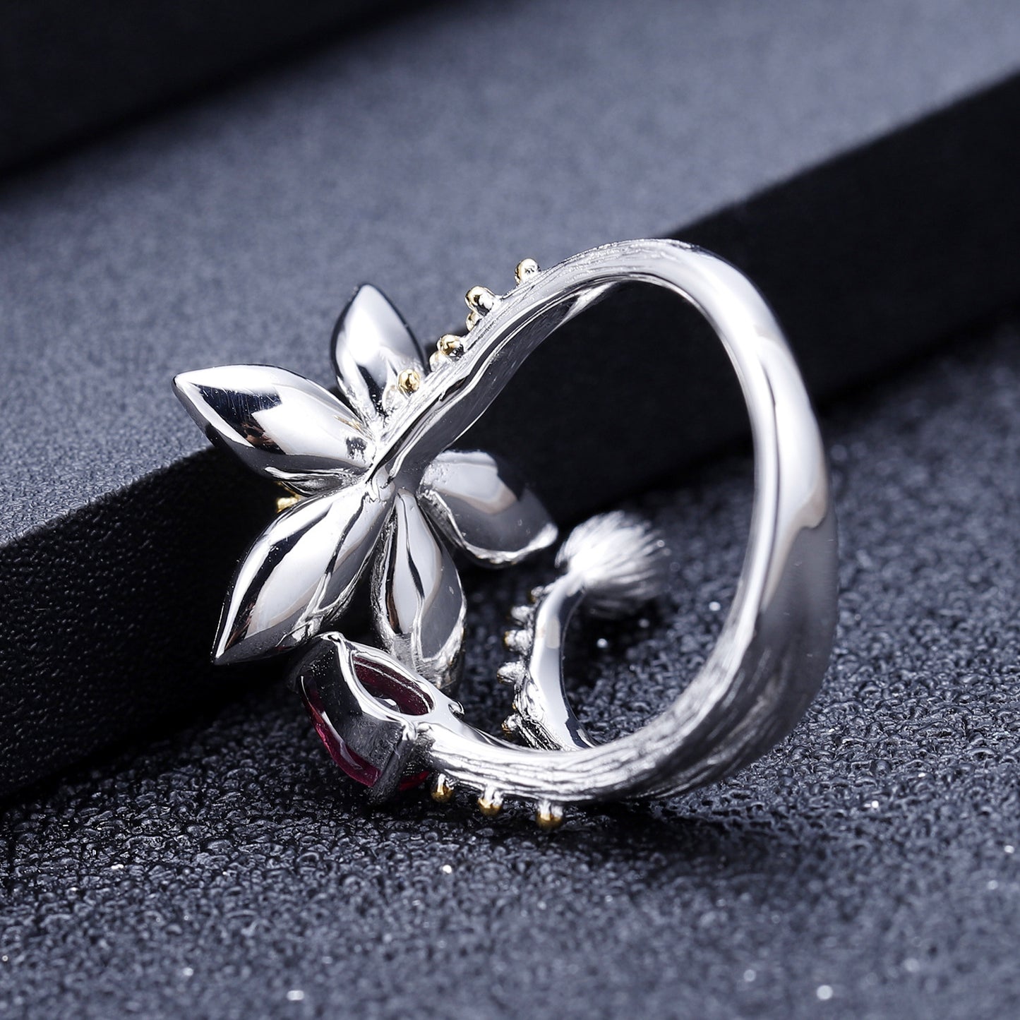 Designer Gemstone Inlaid Open Ring Natural Style Floral Design s925Silver natural gemstone ring