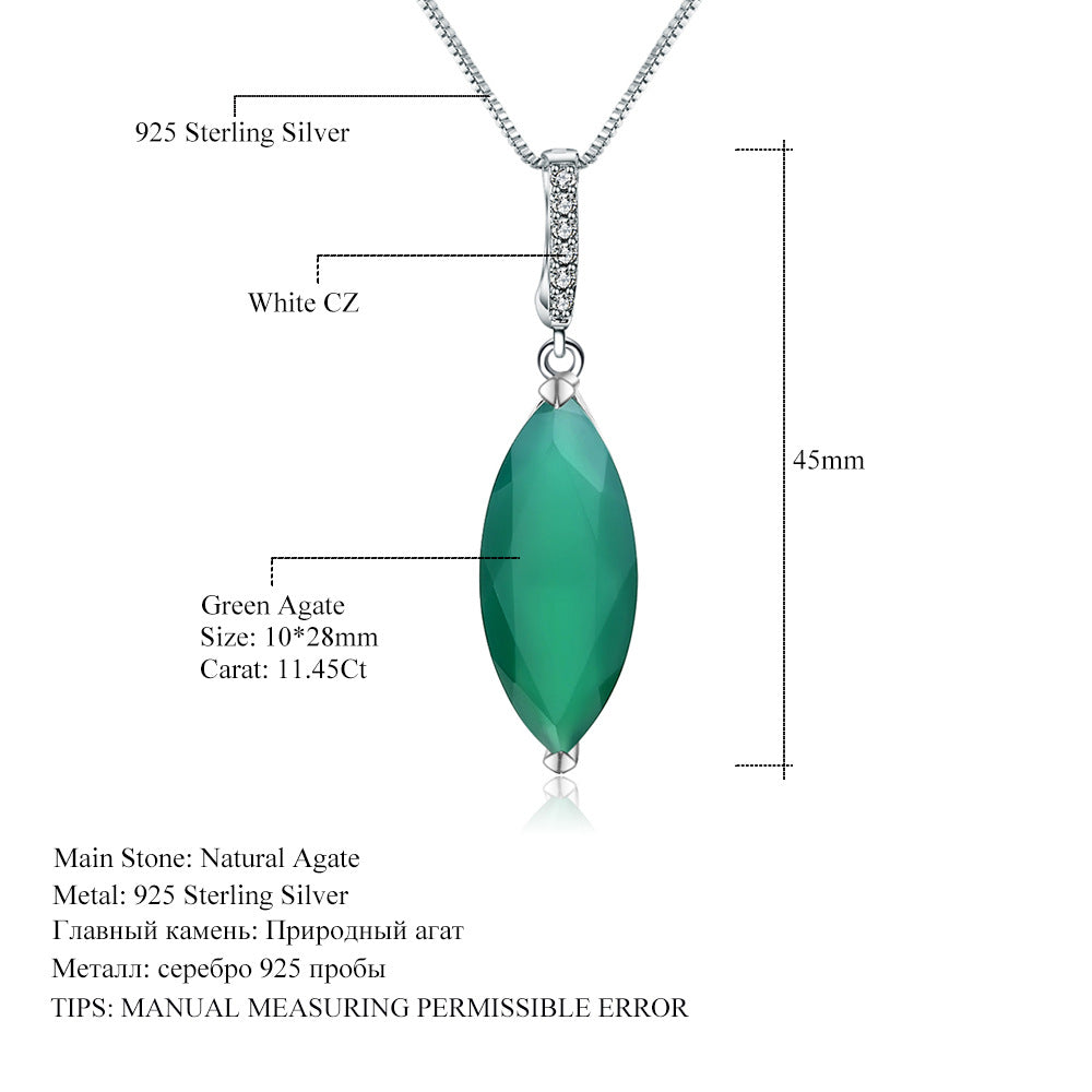 Customization s925Silver Inlaid Green Agate Ring Necklace Earrings Three-Piece Set Natural Gemstone Jewelry Set