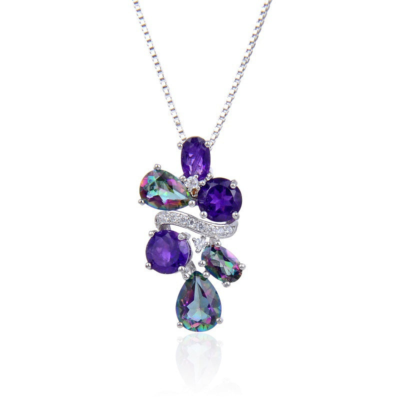 Fashionable Light Luxury Gemstone Necklace Pendant for Women with Unique and Elegant Design s925Silver Inlaid Colorful Crystal Pendant Necklace