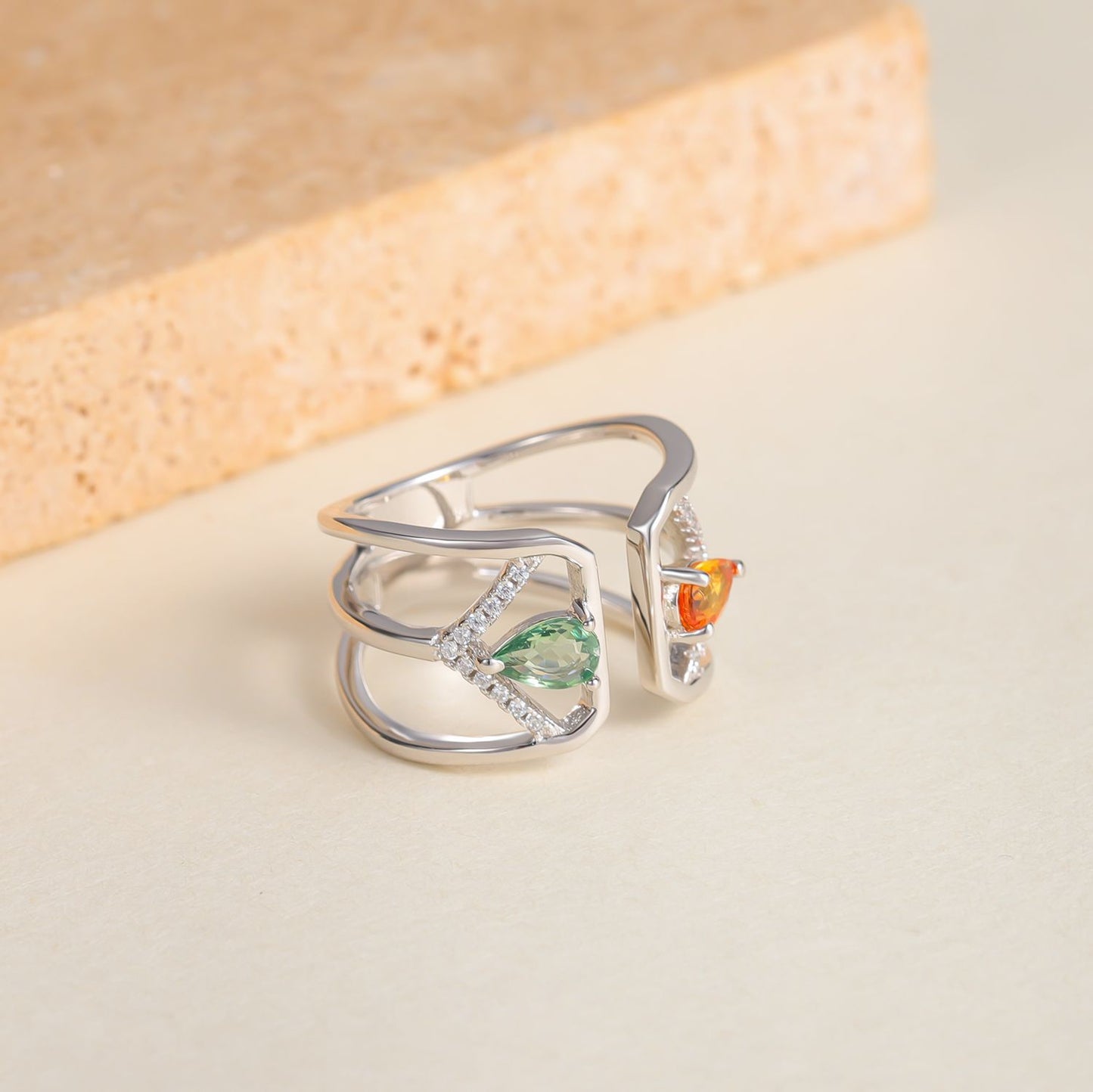 Fresh ins High-Quality Ring with Natural Colorful Sapphire S925Sterling Silver Open Ring New Style