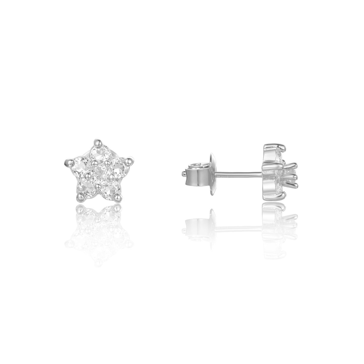 Early Spring Delicate Small Gemstone Earrings s925Sterling Silver Inlaid Natural Pink Topaz Silver Earrings Five-Pointed Star Shape