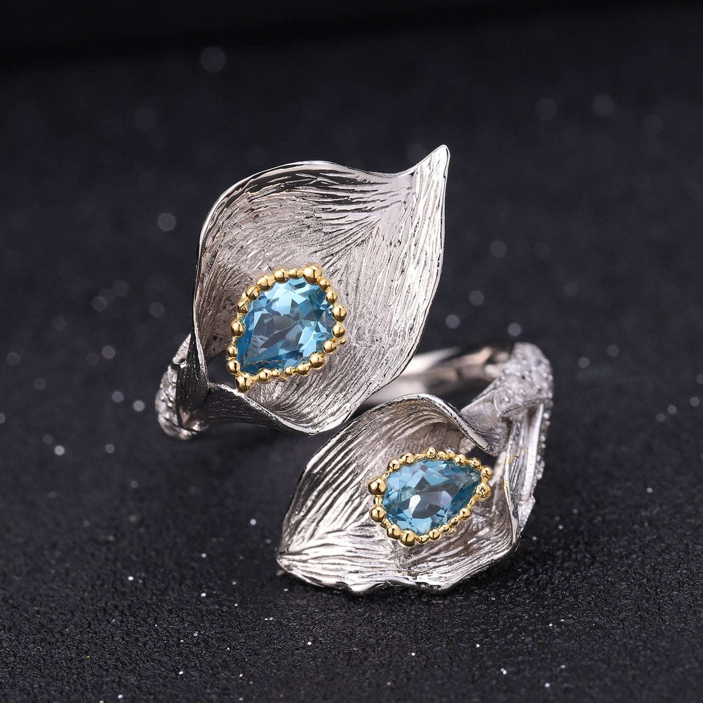 Italian Craft Jewelry Designer Model Adjustable Ring Retro Natural Style925Silver Natural Colored Gems Ring