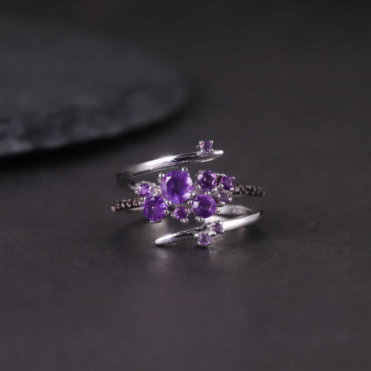 Hot-selling Floral Gemstone Ring s925Sterling Silver Inlaid Natural Topaz Garnet Irregular Ring