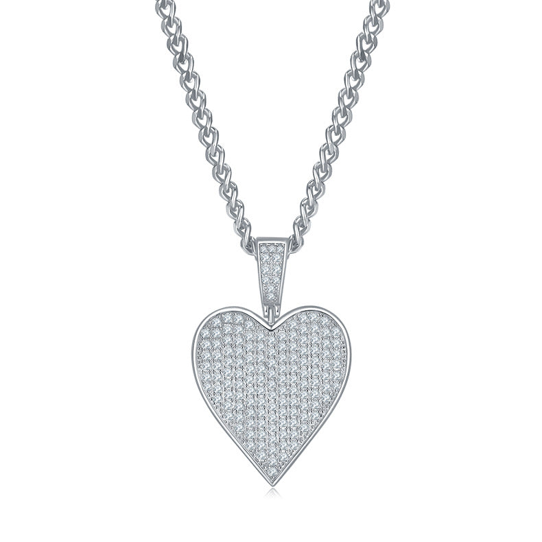 Hip-hop Red Heart s925Silver Inlaid Moissanite Necklace for Men and Women Trendy Playing Card Full Diamond Pendant