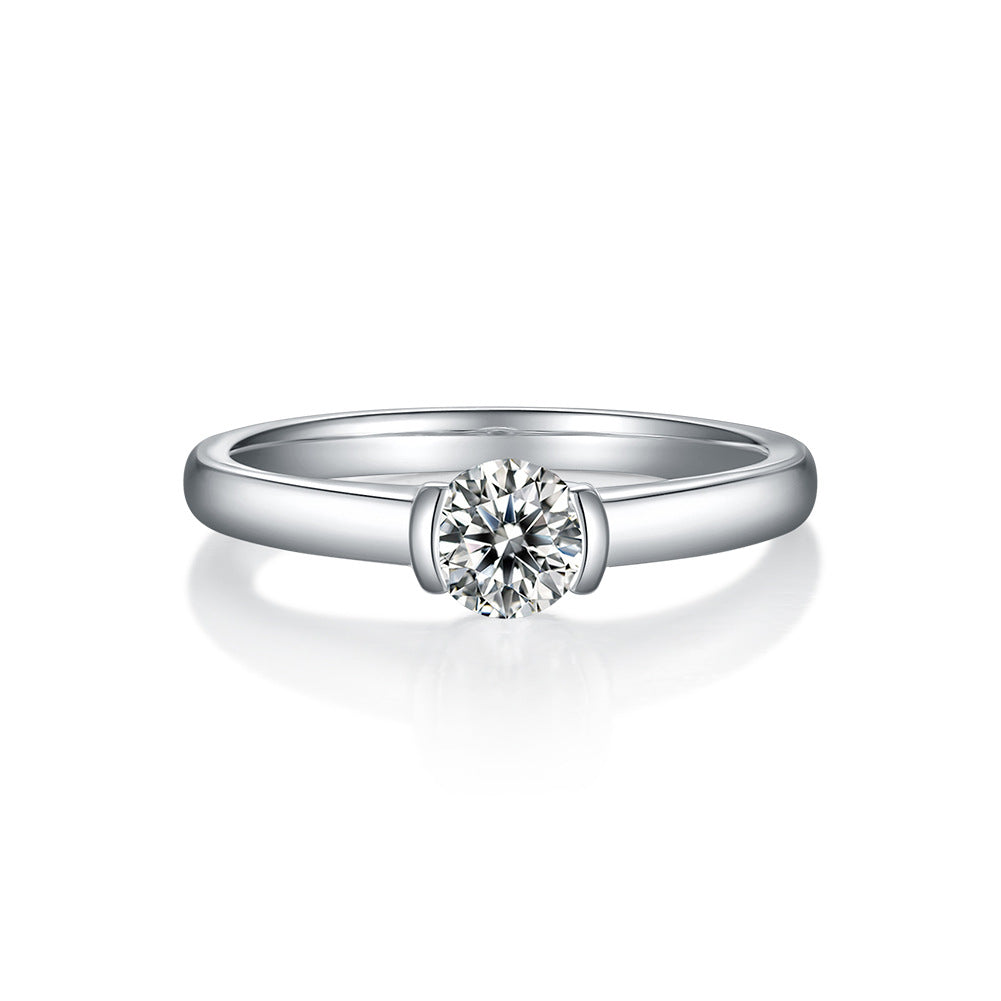 Simple round0.5Carat Moissanite Ring Cross-Border Foreign Trade925Sterling Silver Wedding Ring Female Live Ring Wholesale