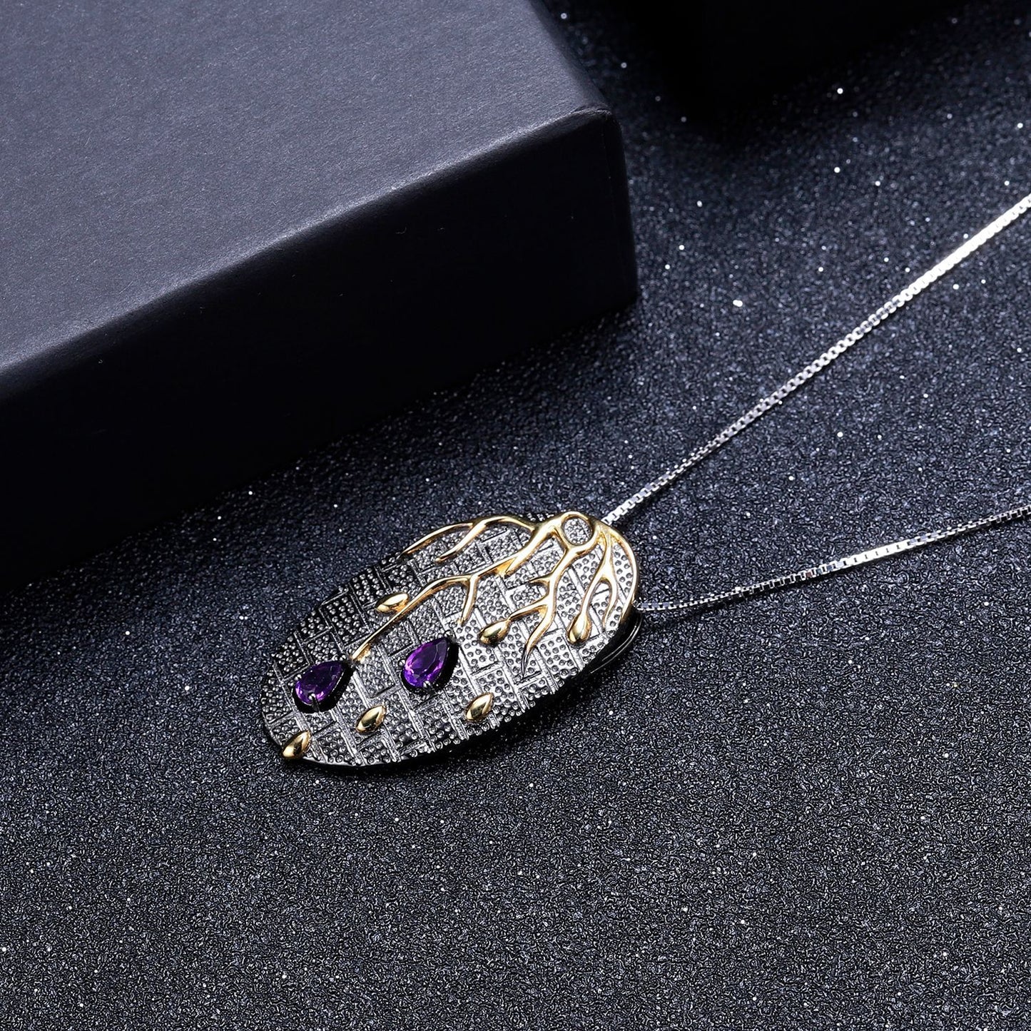 Colorful Designer Pendant with Advanced Georgia Style s925Sterling Silver Natural Amethyst Necklace Pendant