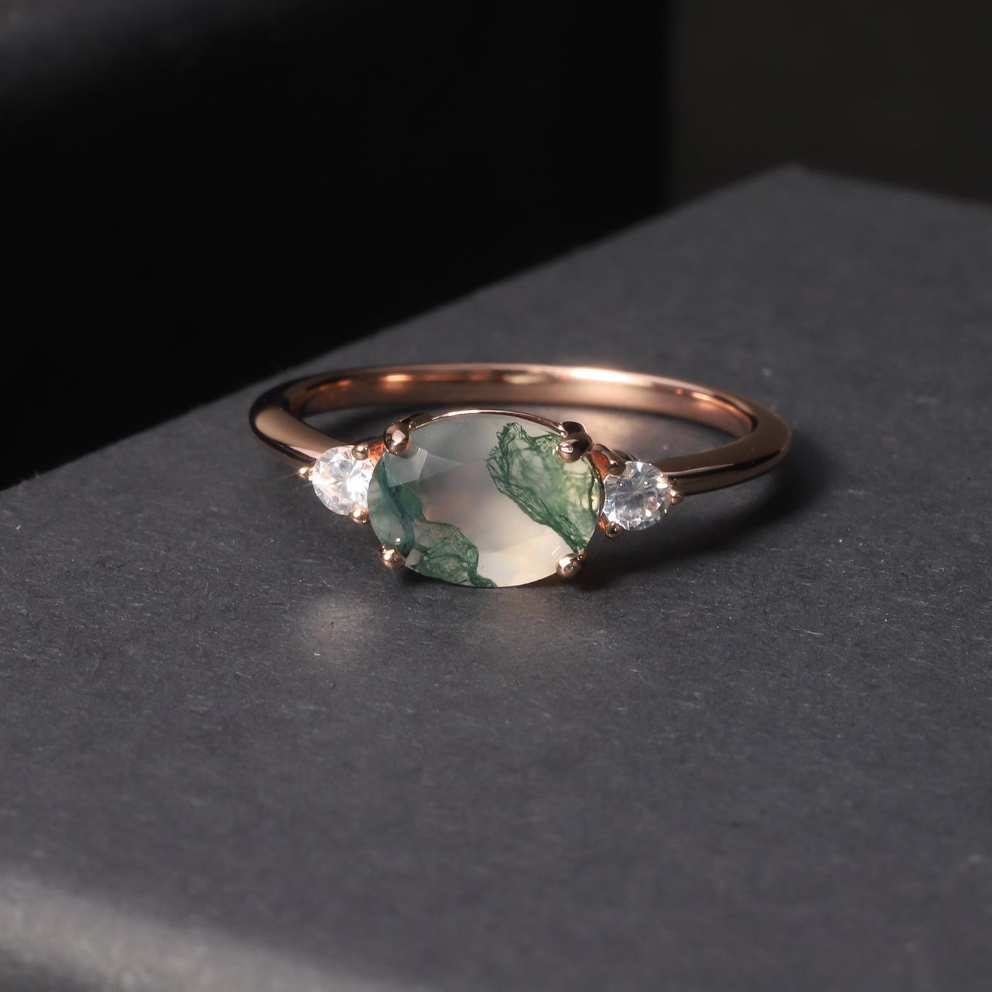 Minimalist Exquisite Gemstone Ring Customization925Sterling Silver Plated18k Rose Gold Natural Agate Ring for Women