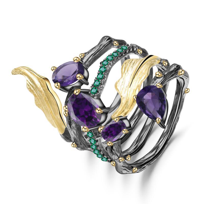 Colorful Gemstone Hand Jewelry Original Design Vine Niche Ring925Sterling Silver Topaz Crystal Natural Ring