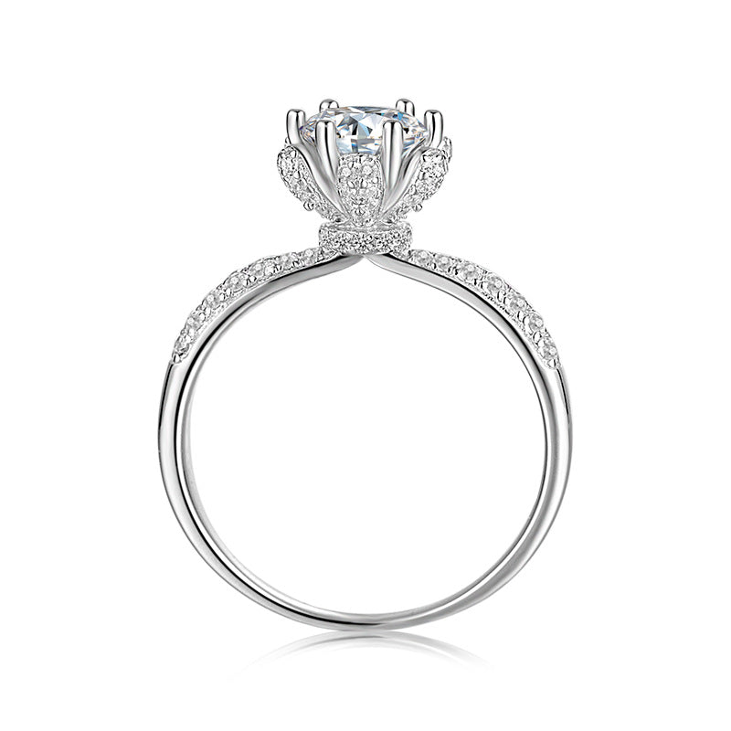 New Straight Arm Luxurious Inlaid Flower God Moissanite Ring for Women Fashion s925Silver Six Claw Inlay1Carat Moissanite Ring