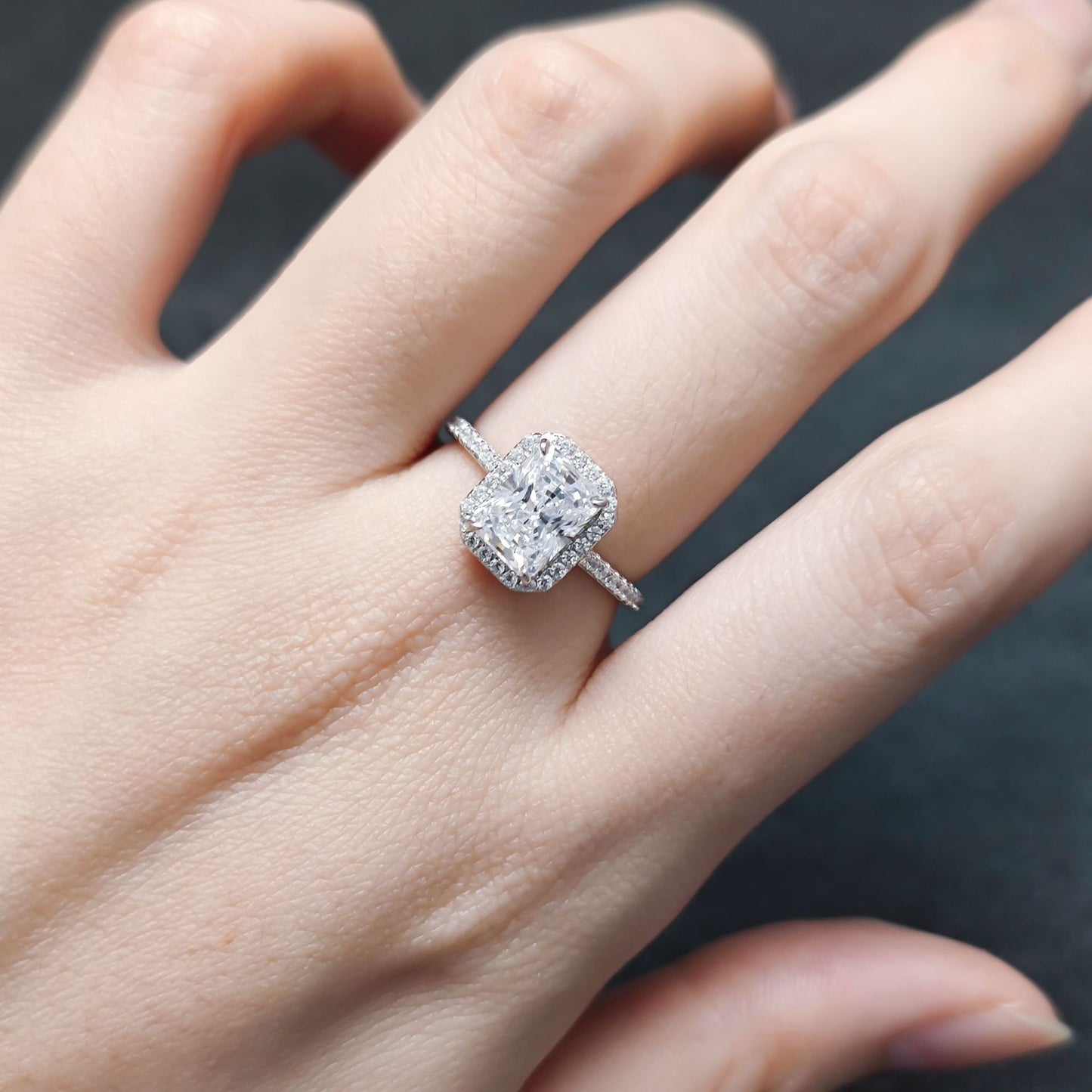 s925Sterling Silver Ring with Moissanite2Claridion Irregular Large Main Stone Sugar Cube Ring