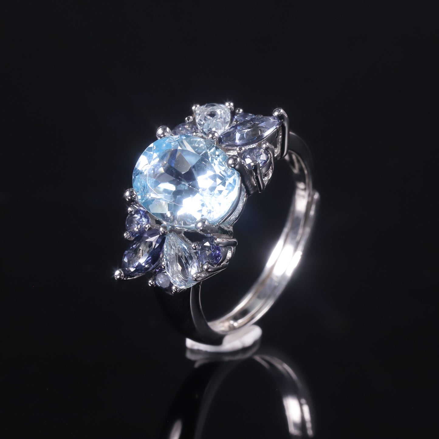 Natural Topaz Ring Adjustable Ring Light Luxury High-end Ring s925Silver Inlaid Gemstone Ring