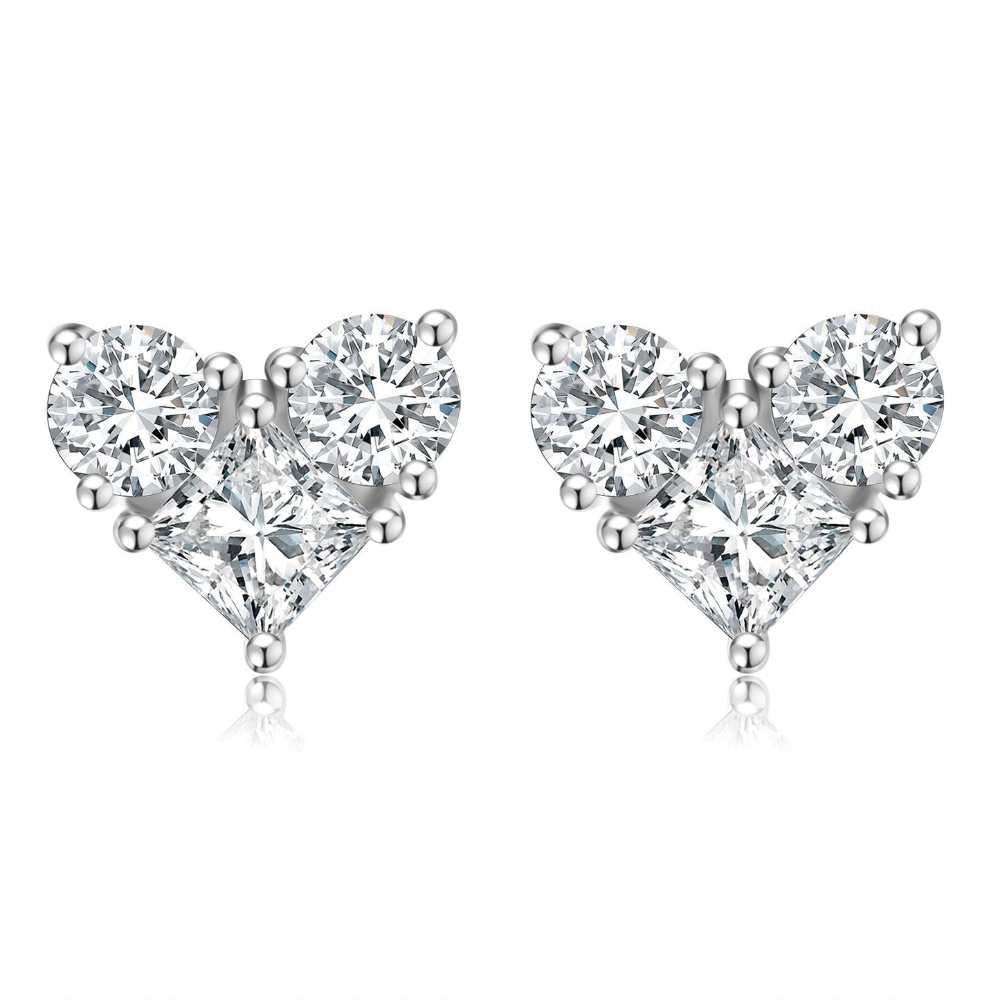 High-End Fashion18k Gold Inlaid Cultivated Diamond Stud Earrings Three Diamond Earrings Au750k Gold Heart-Shaped Earrings