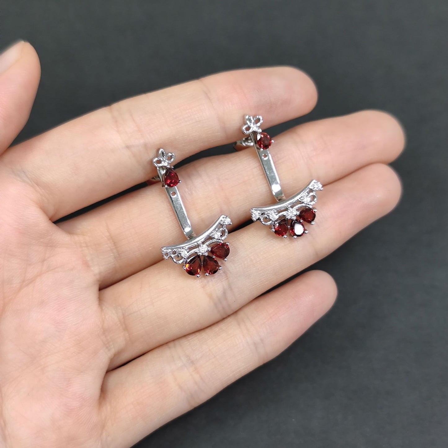 A dual-purpose gemstone earring s925Sterling Silver Inlaid Crystal Topaz Green Chalcedony Earrings Chinese Style Ear Jewelry