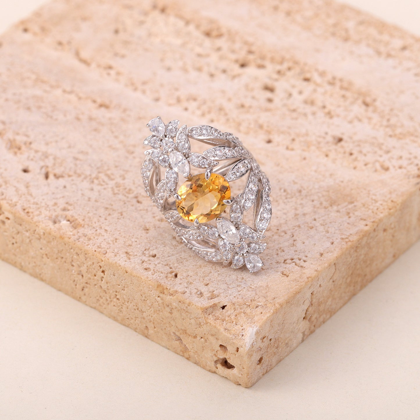 Unique Design Natural Topaz Ring s925Silver Inlaid Crystal Large Main Stone Cross-Border Original Ring