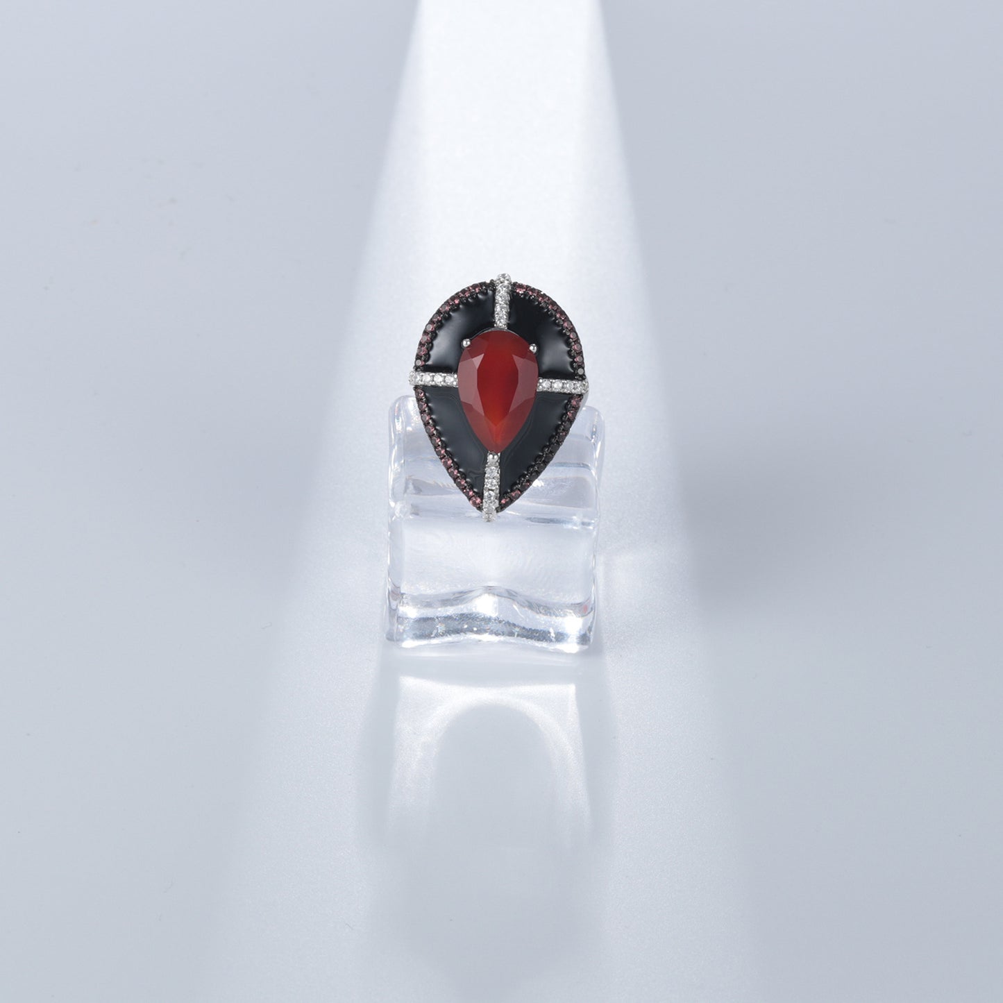 Designer Luxury Red Agate Adjustable Ring Vintage style925Silver Inlaid Natural Gemstone Enamel Ring