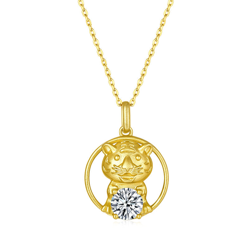 2022Year of the Tiger Pendant s925Silver Inlay1Carat Moissanite Necklace Q Cartoon Zodiac Necklace Pendant