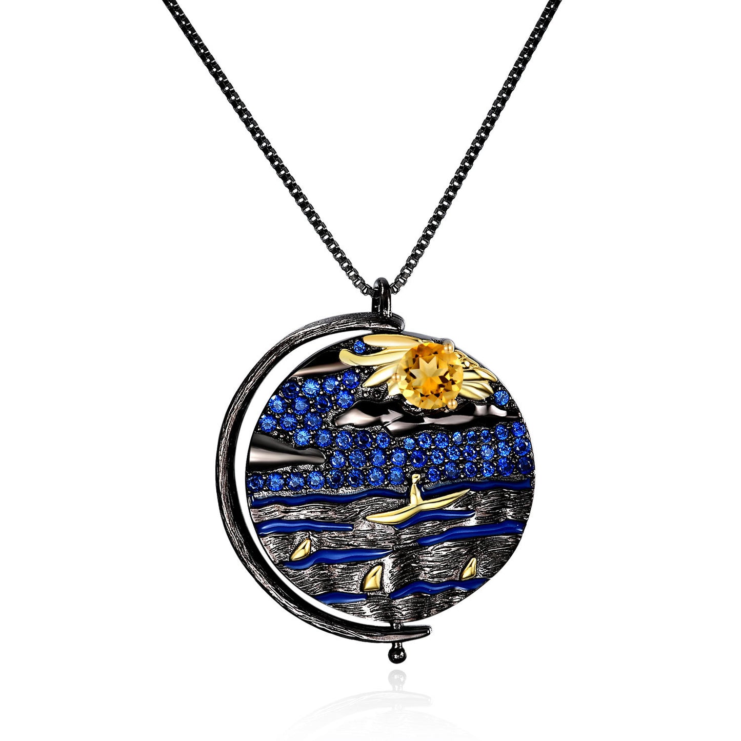 Italian Abstract Pattern Vintage Jewelry Designer Necklace s925Silver Inlaid Gemstone Necklace Pendant