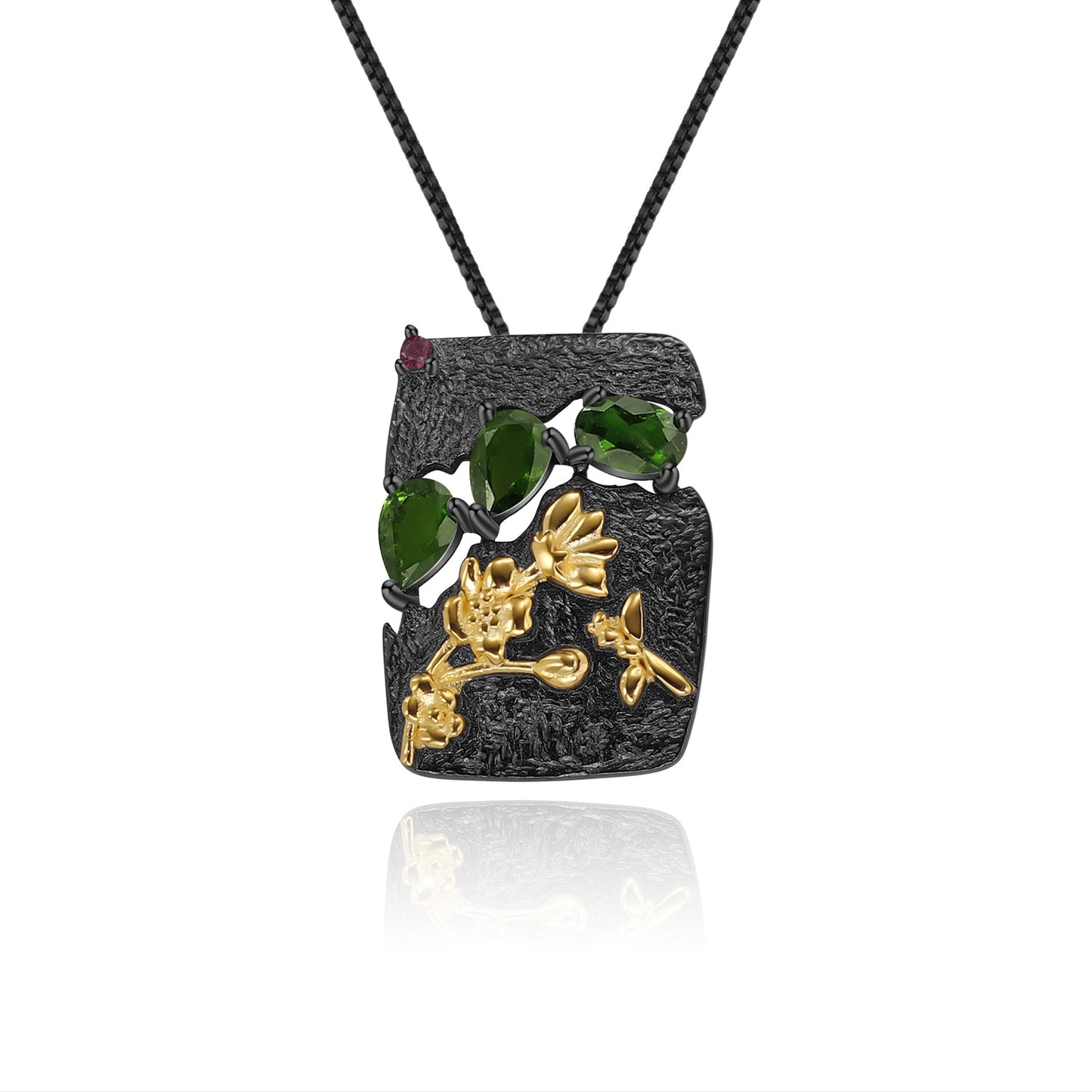 Designer High-End Gemstone Pendant Secret Garden Natural Style925Silver Natural Rose Garnet Necklace Pendant