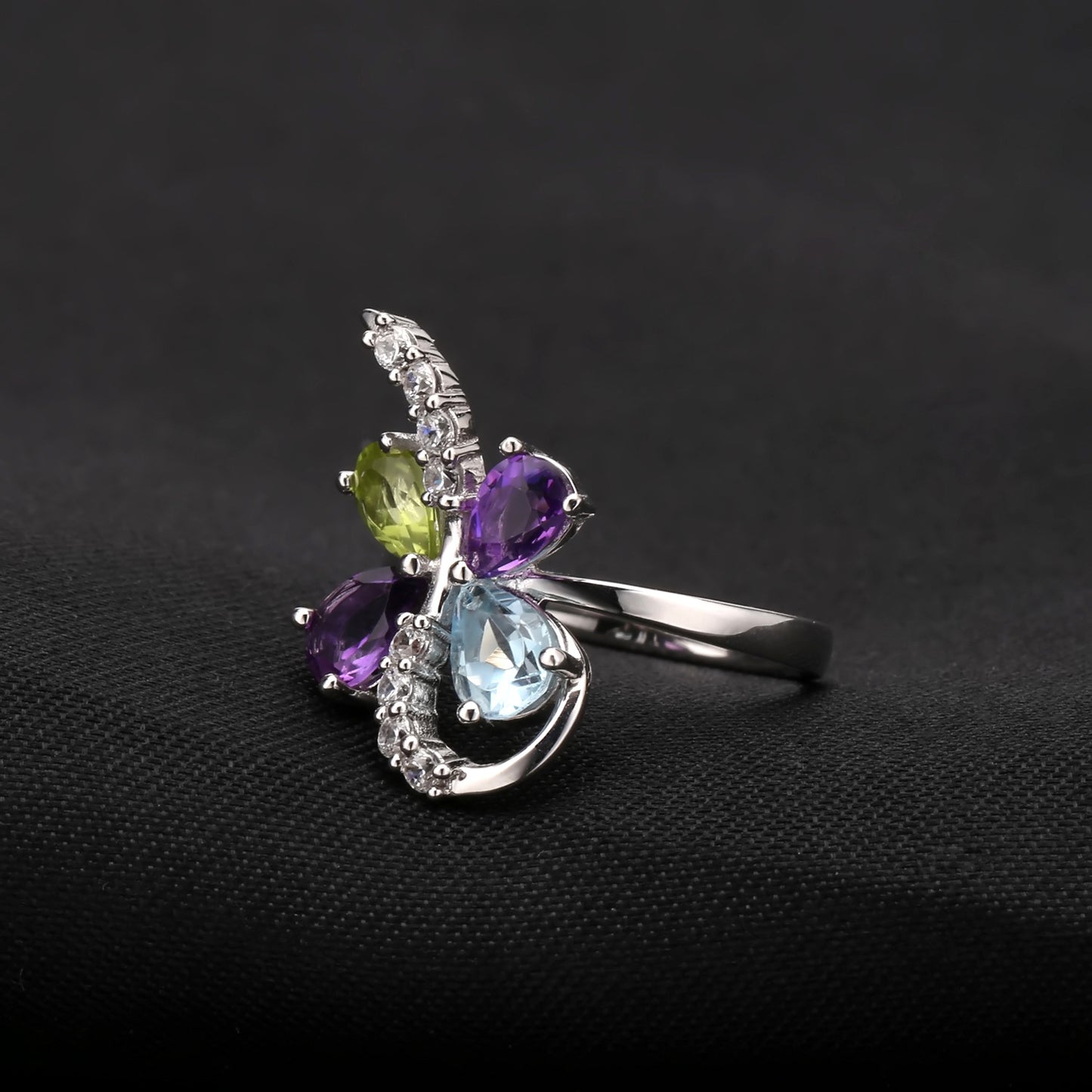 Luxurious High-End Natural Gemstone Ring Unique Design Sense s925Sterling Silver Inlaid Natural Gemstone Ring