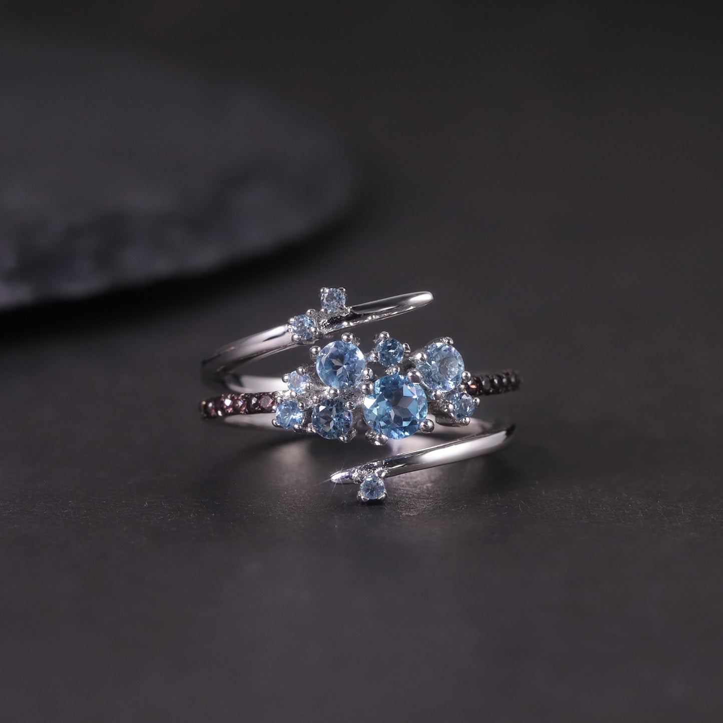 Hot-selling Floral Gemstone Ring s925Sterling Silver Inlaid Natural Topaz Garnet Irregular Ring