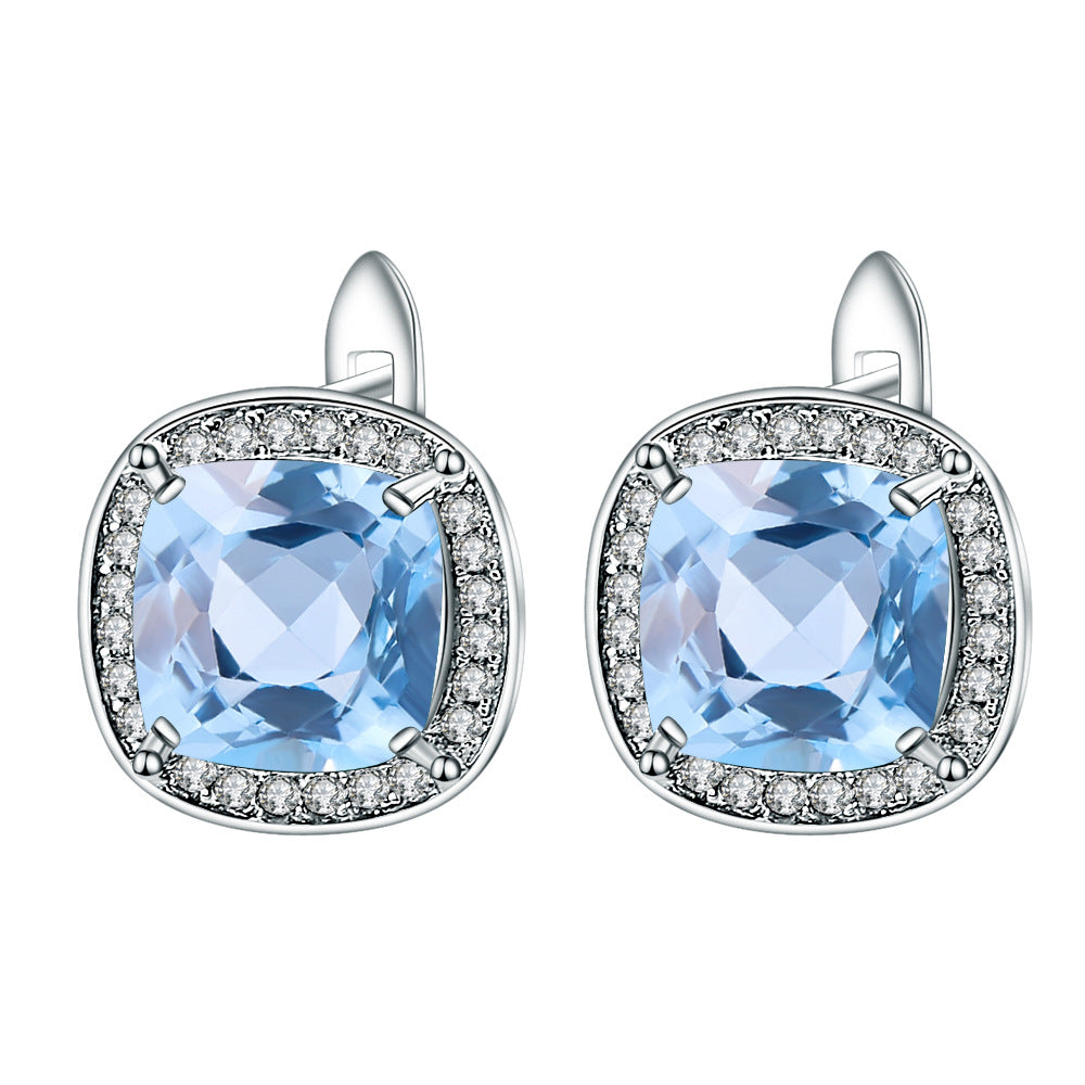 Natural Topaz Stud Earrings Light Luxury Fashion Simplicity s925Sterling Silver Inlaid Natural Gemstone Earrings Jewelry