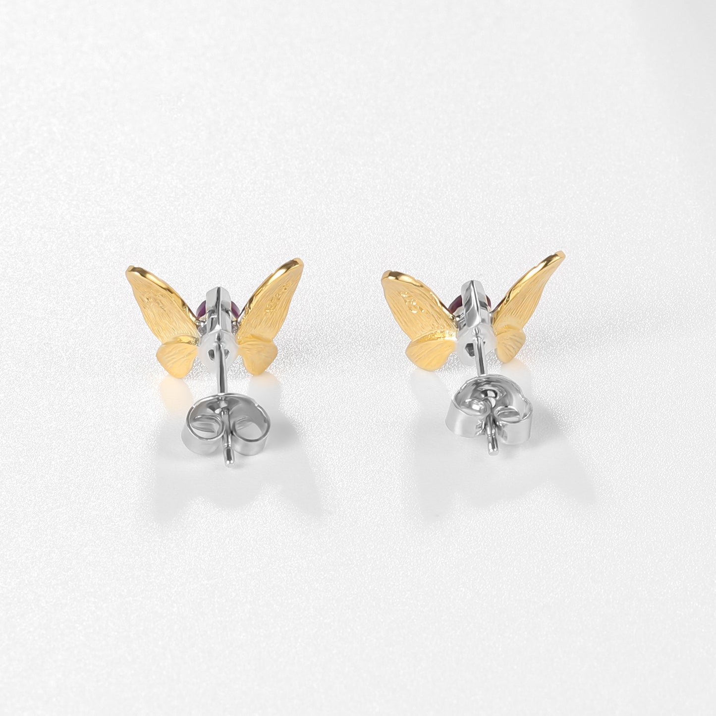Designer Natural Gemstone Earrings Butterfly Fashion Design925Silver Inlaid Natural Amethyst Stud Earrings