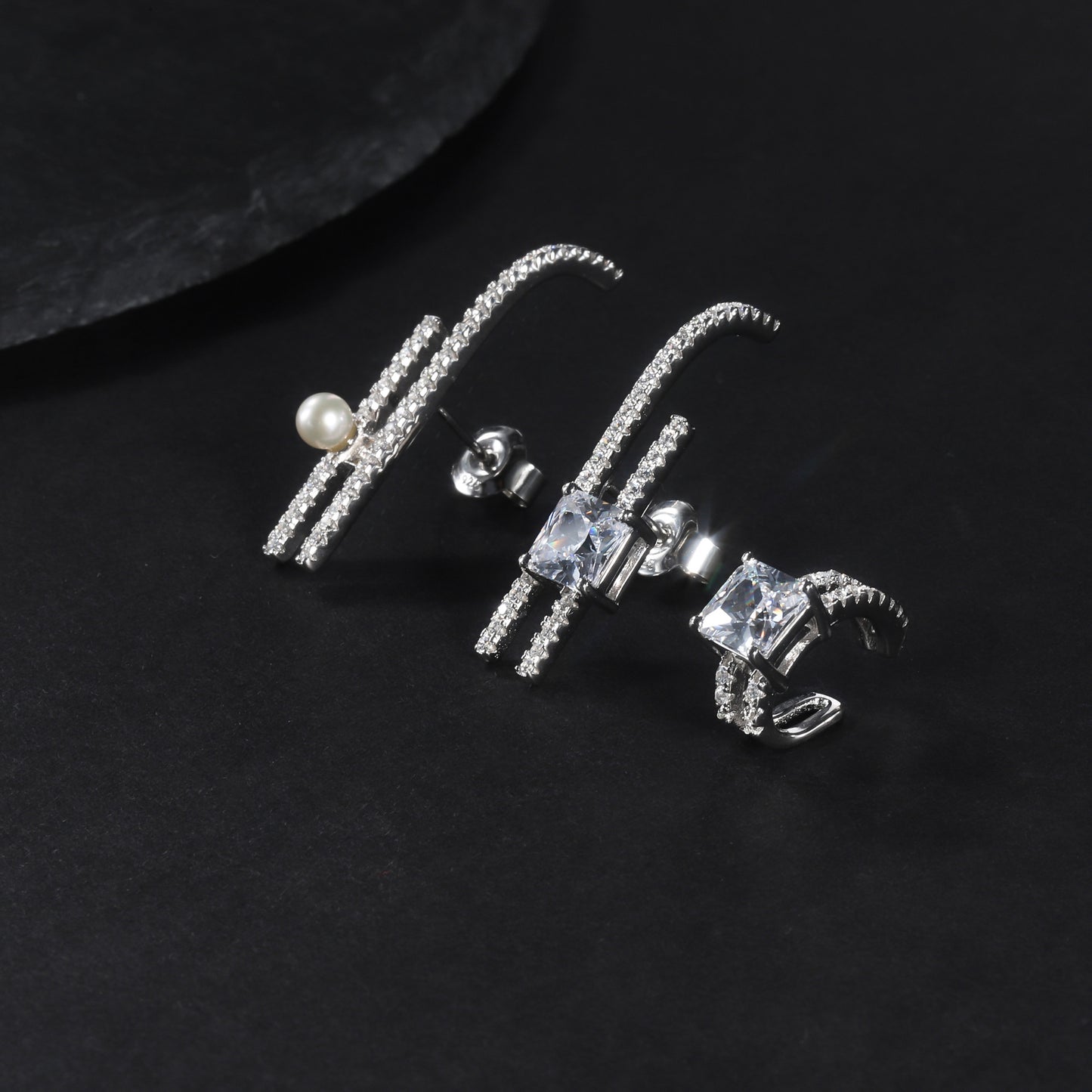 Fashionable Light Luxury Earring Three-Piece Set S925Silver Inlaid Natural Freshwater Pearl Set5A Zircon Earrings Ear Clips