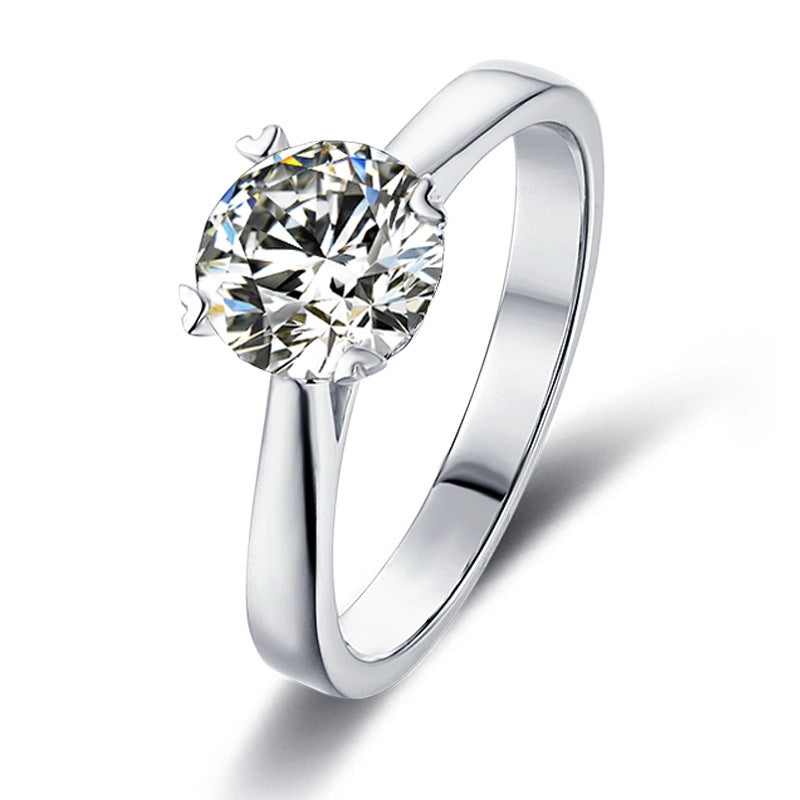 Straight Arm Heart Cup Four-Claw Moissanite Ring for Women Inlaid Fashion s925Silver1Carat Moissanite Ring