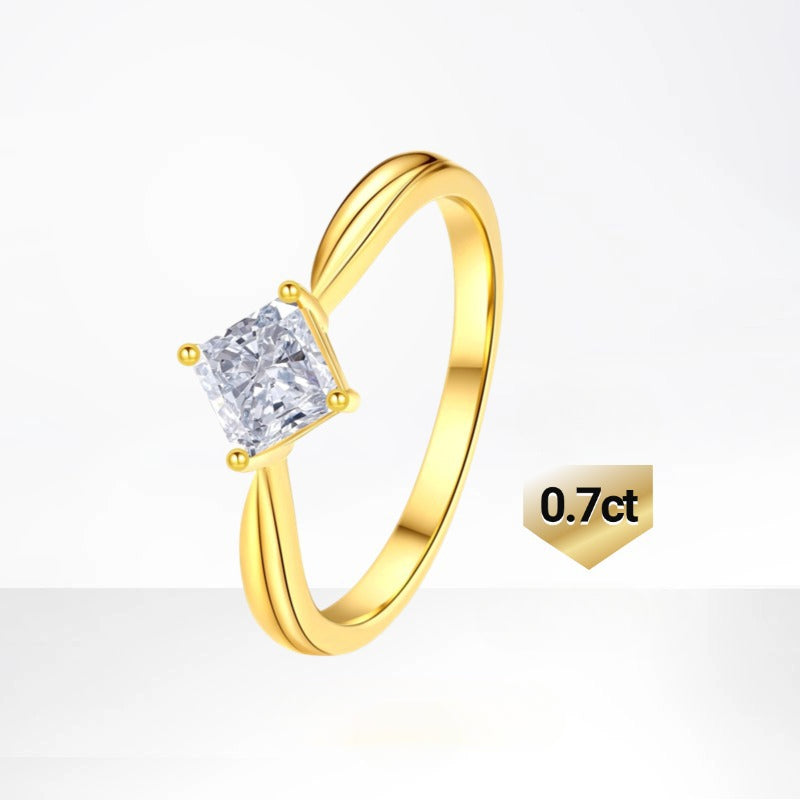Simple18k Gold Diamond Ring Cultivated Diamond0.7Carat Wedding Ring Princess Cut Single Diamond k Gold Ring for Women, Light Luxury