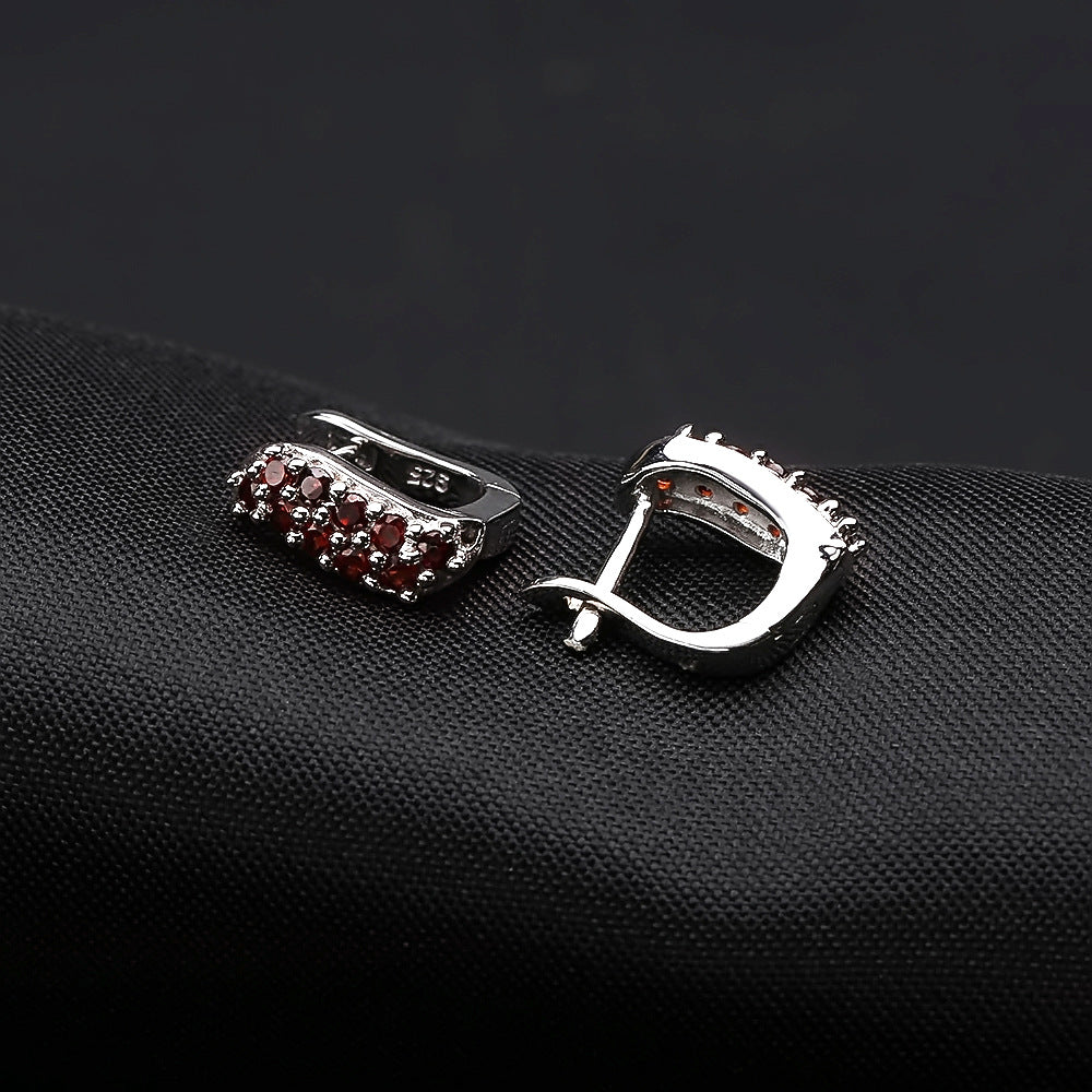 Natural Garnet Sapphire Earrings Affordable Luxury Fashion Unique Design s925Silver Natural Gemstone Earrings