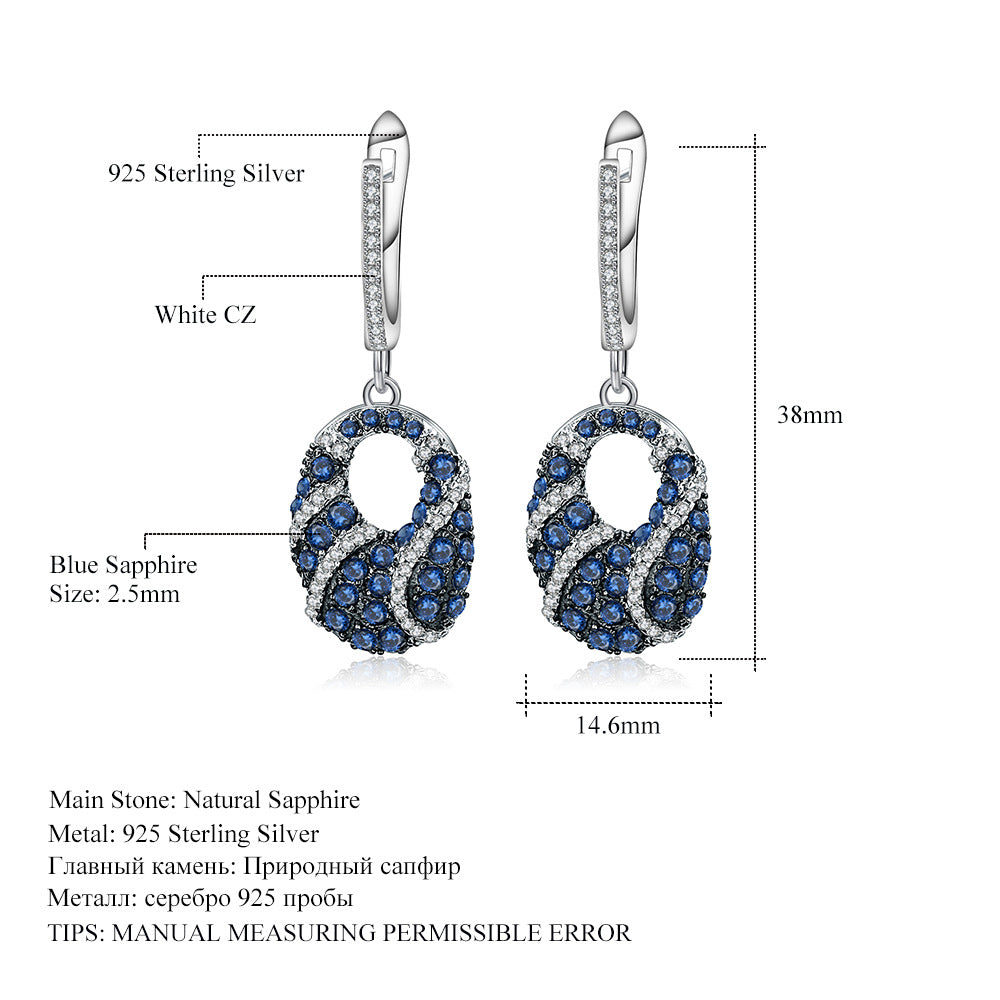 Unique Natural Green Agate Earrings Retro Design s925Silver Inlaid Natural Sapphire Earrings