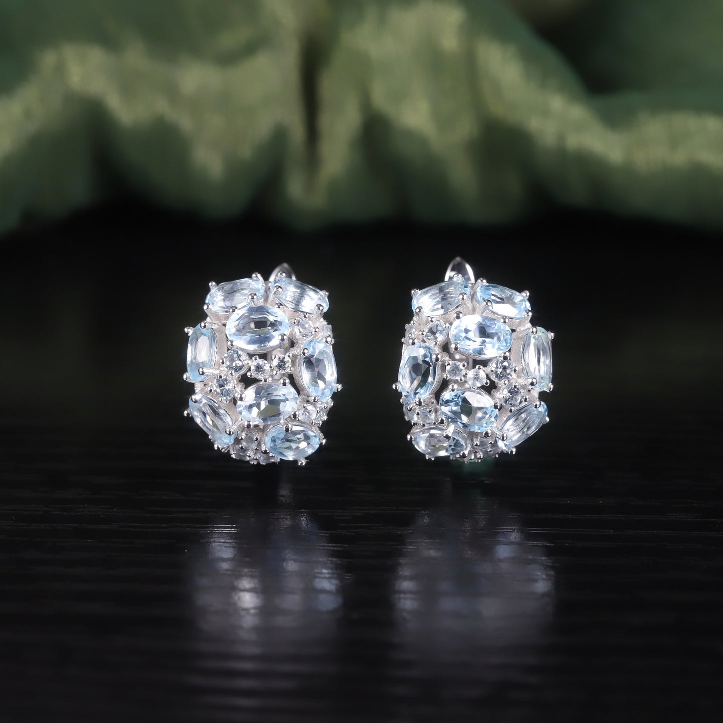 Special-interest design s925Sterling Silver Inlaid Natural Topaz Crystal Earrings British Buckle Women's Gemstone Earrings New