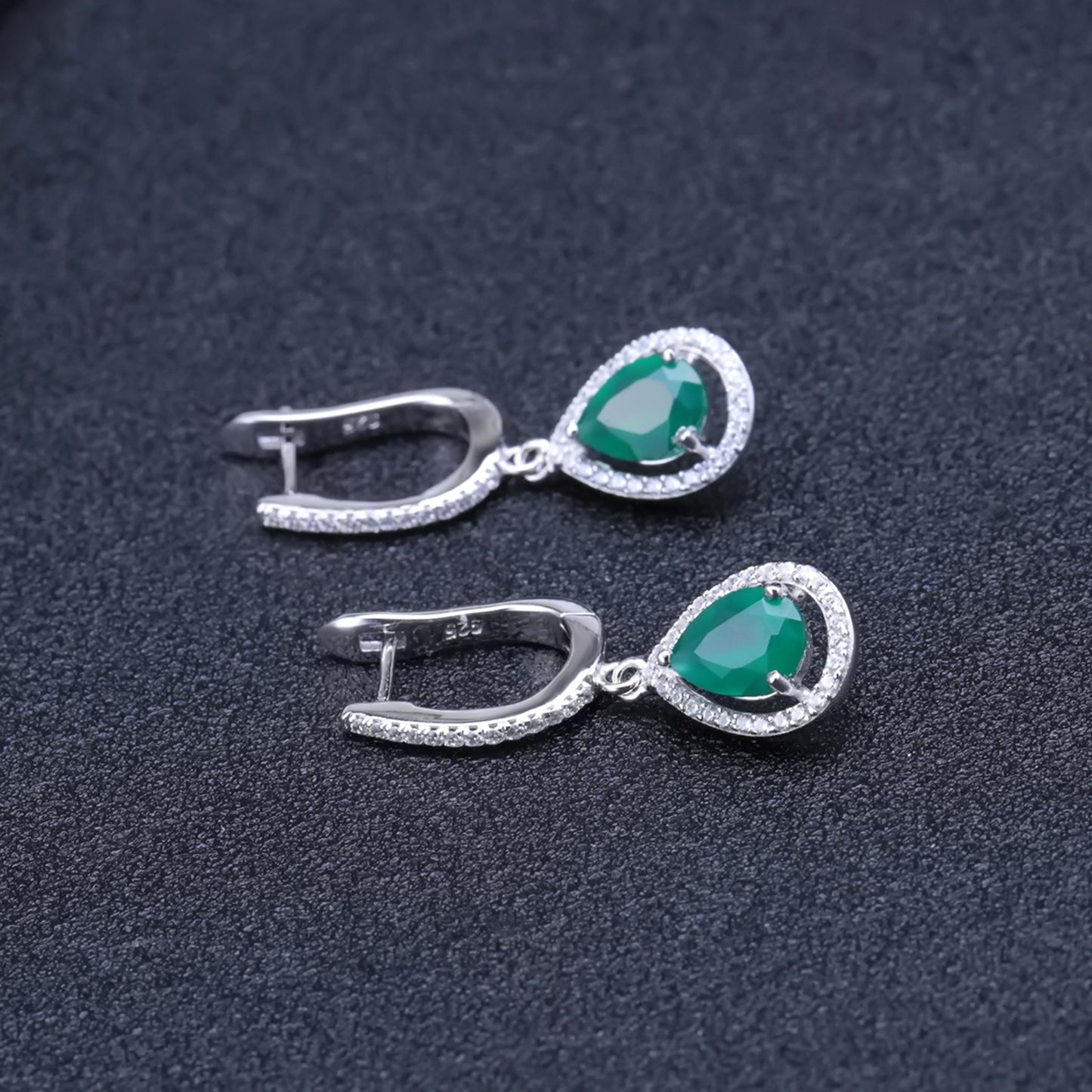 Natural Green Agate Women's Earrings In-stock Direct Supply Fashionable Light Luxury s925Sterling Silver Inlaid Gemstone Earrings