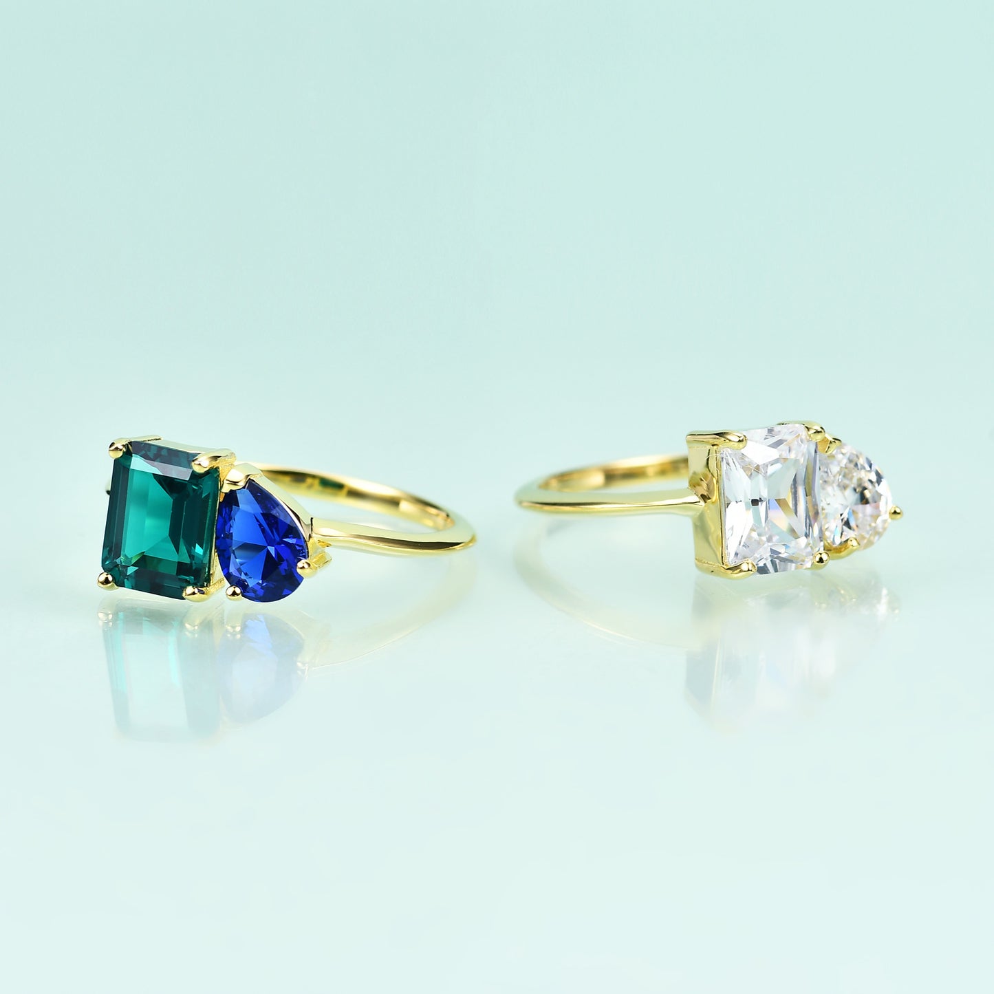S925Sterling Silver Inlaid Emerald Nano Gemstone Ring Fashionable Light Luxury High-end Sense Elegant Plated14K Gold ring