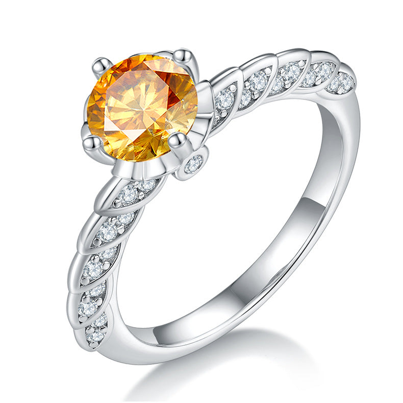 High-End Quality s925Sterling Silver Inlaid1Carat Moissanite Wedding Ring Round Moissanite Ring for Men and Women