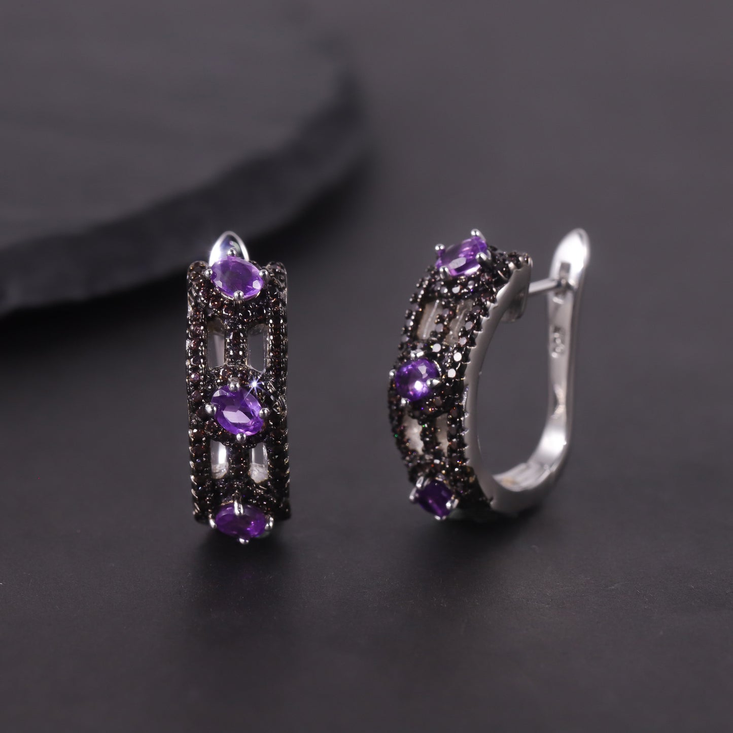 Unique Dark Style Earrings Cluster Garnet Topaz Crystal Gemstone Earrings s925Sterling Silver Foreign Trade Hot Sale