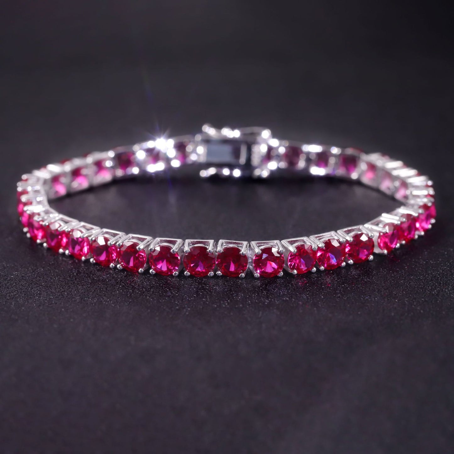 Rainbow Color Mixed Gemstone Bracelet3/4/5mm Tennis Chain s925Sterling Silver Cultivated Ruby Bracelet