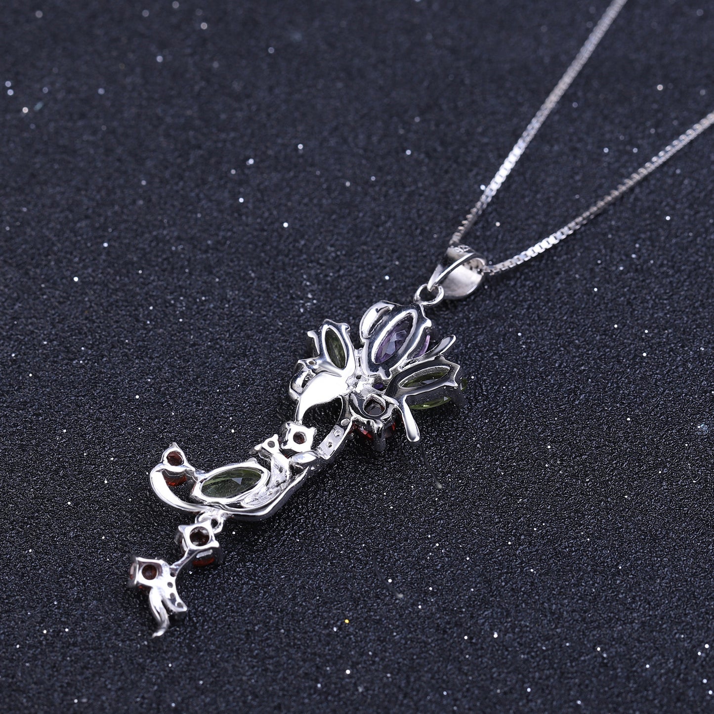 Original Jewelry Design Style Natural Gemstone Inlaid Necklace Wind925Sterling Silver Gemstone Necklace Pendant