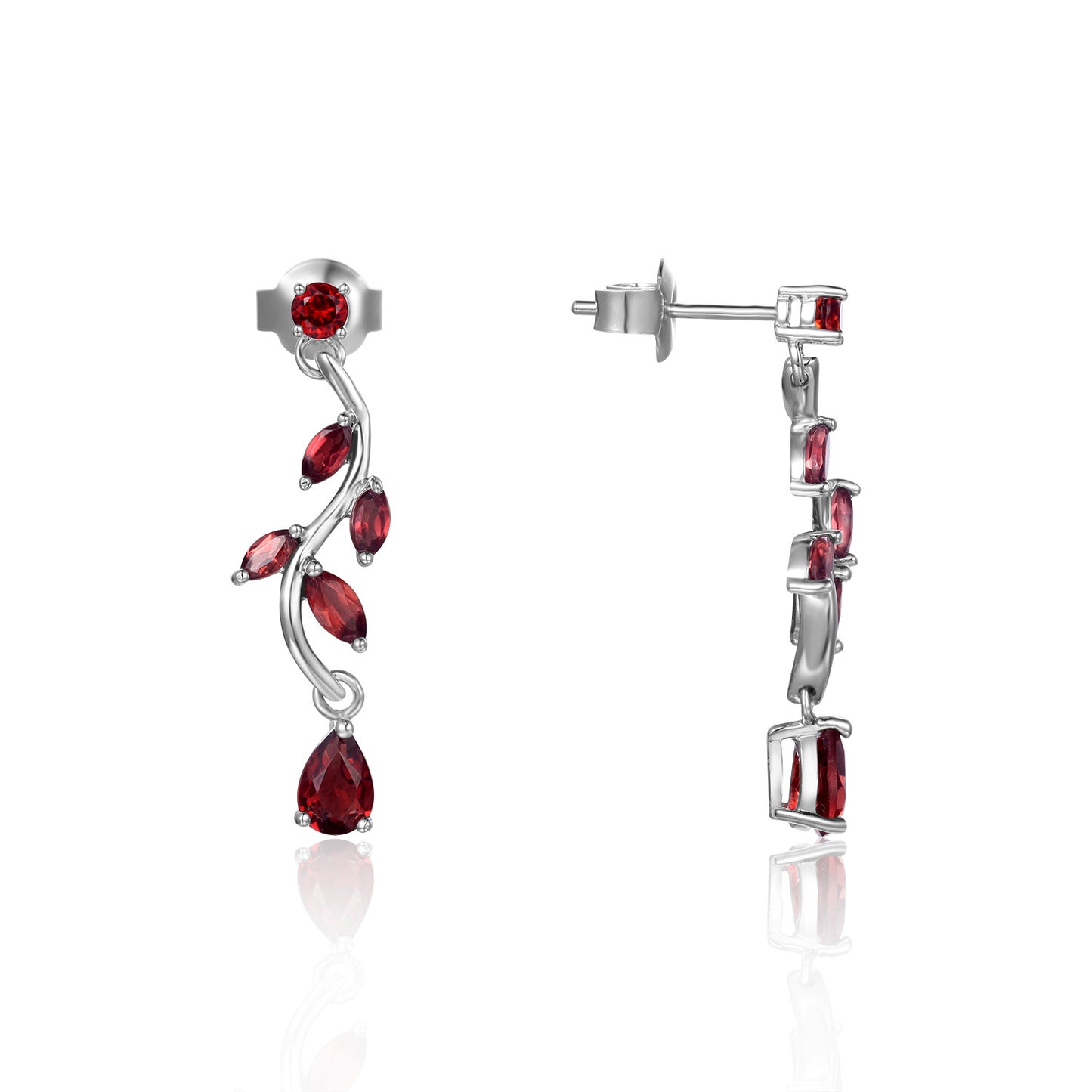 Leaf Earrings Niche Design Natural Gemstone Topaz Earrings s925Sterling Silver Inlaid Garnet Earrings