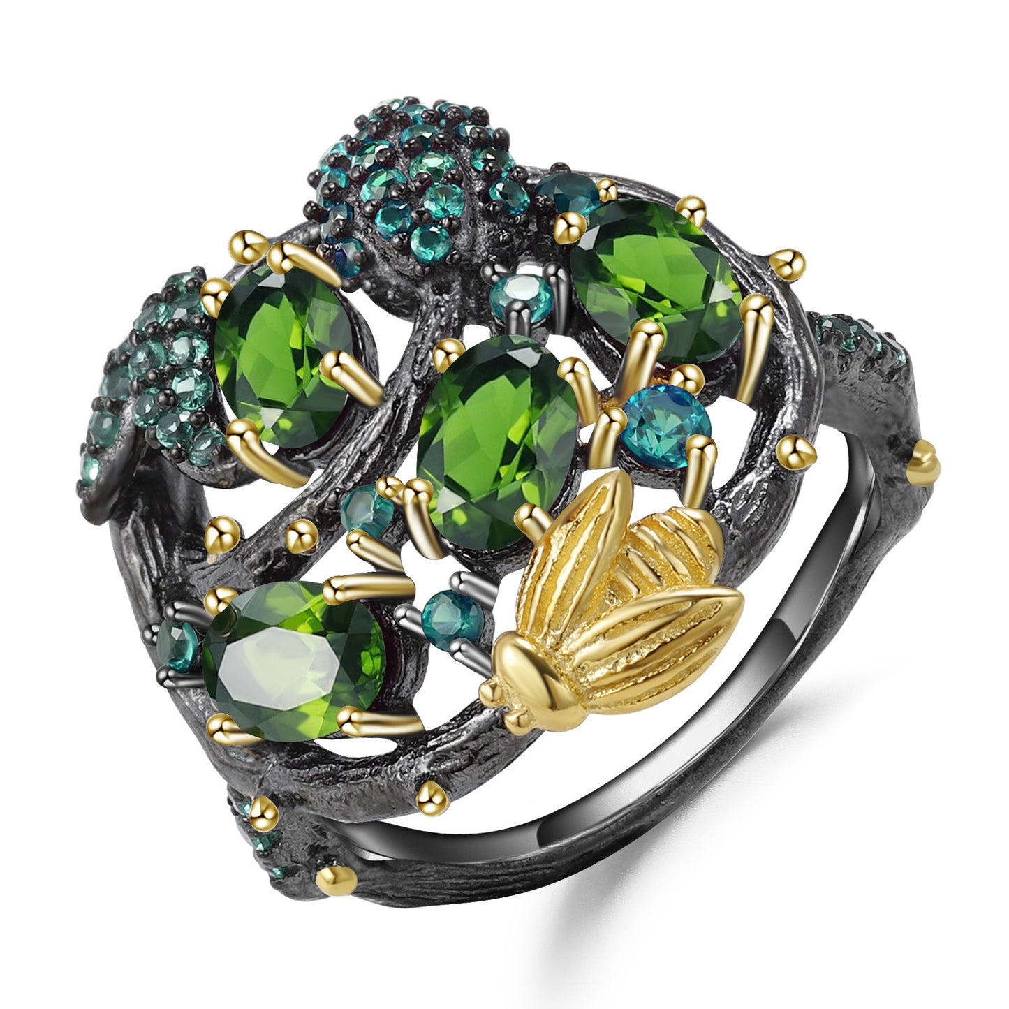 Secret Garden Designer Model Gemstone Ring Natural Wind Flower Design s925Sterling Silver Natural Rose Ring