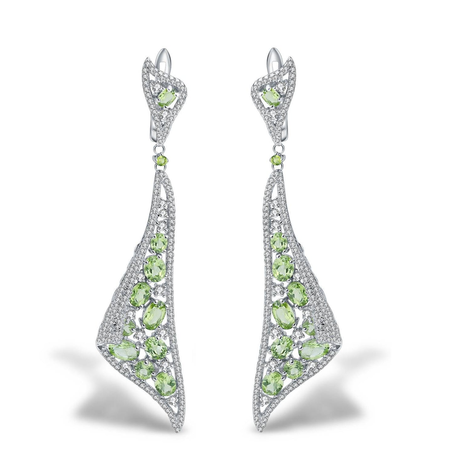 Designer Gemstone Long Earrings Luxurious Russian Vintage Jewelry s925Silver Natural Peridot Earrings