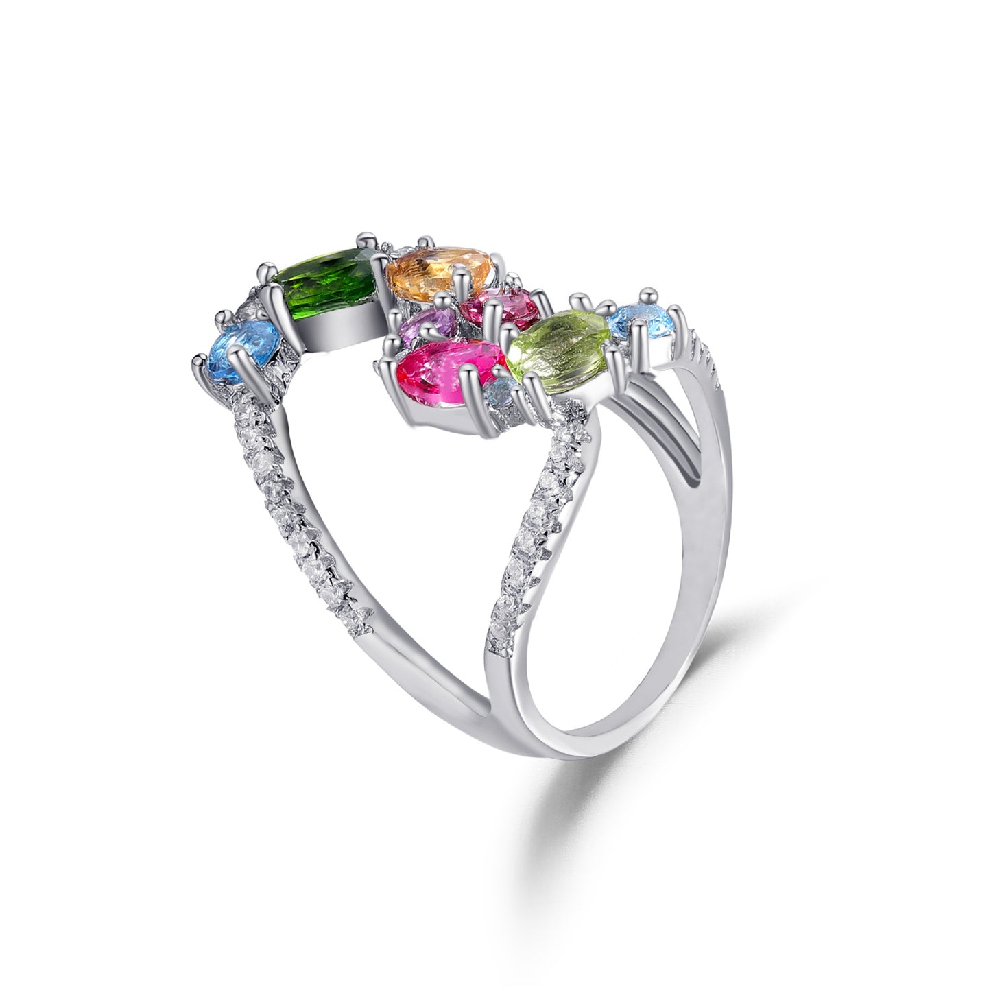 New Original Design Natural Colorful Gemstone Ring for Men and Women, Niche Irregular S925Sterling Silver Topaz Ring
